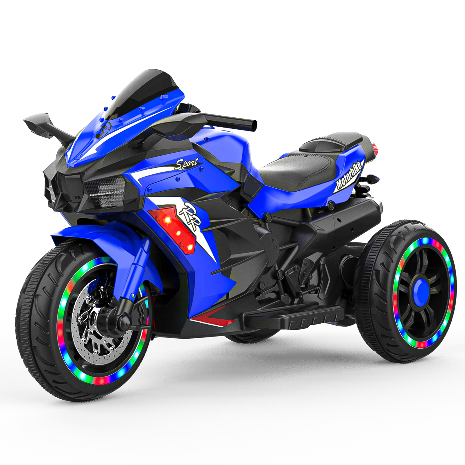 12V Kids 3-Wheel Electric Motorcycle with LED Wheel Lights & Bluetooth Music, Ride-On Toy for 3-8 Year Olds, Birthday Christmas Gift