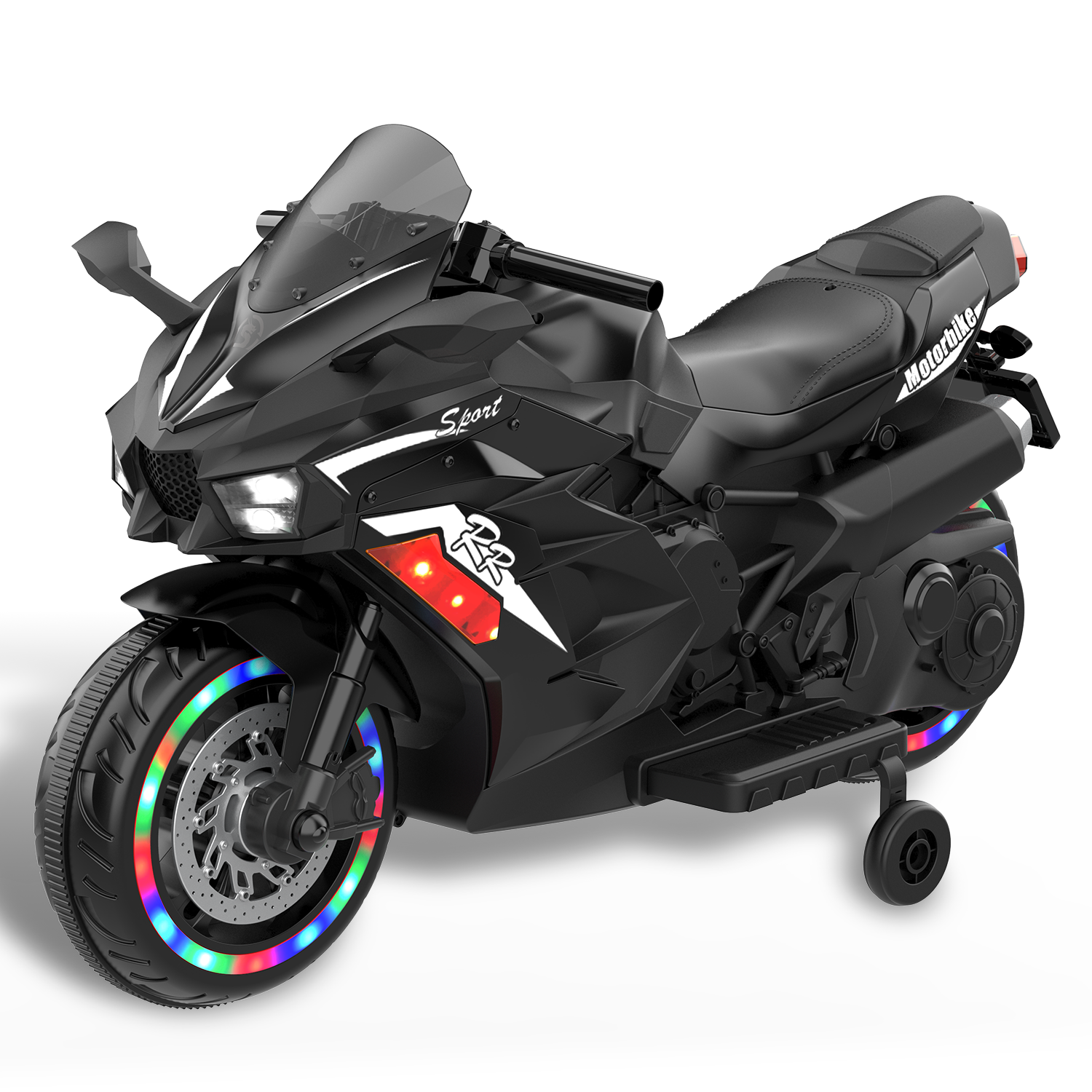 12V Kids Electric Motorcycle with Training Wheels Lights Music, Ride-On Toy for 2-6 Year Old Boys Girls, Birthday Christmas Gift