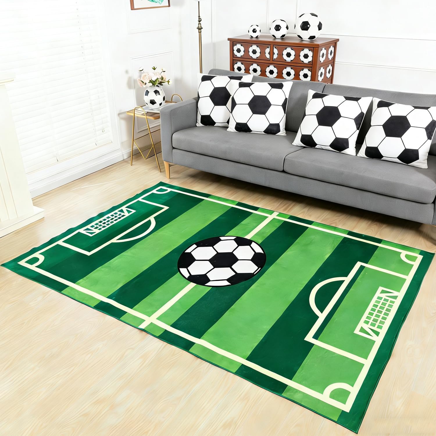 Simulation Soccer Field Kids’ Rug, Available in 5 Sizes, Non-Slip and Machine-Washable, Baby Play & Crawl Mat, Boy’s Bedroom Sport-Style Floor Mat, Children’s Room/Playroom Parent-Child Interactive Crawl Mat