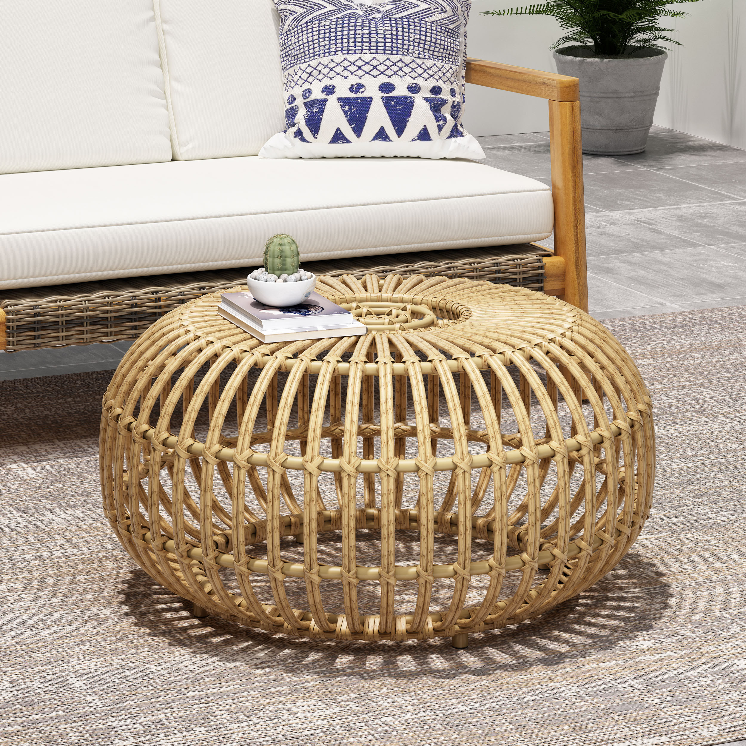 Wicker 户外桌 适用于庭院户外 棕色款 30.25×29.75×16.85英寸
