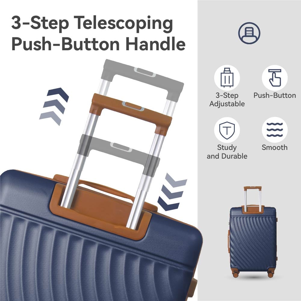 Luggage Sets ABS Hardshell 3pcs Luggage, Lightweight Durable Suitcase sets Spinner Wheels Suitcase with TSA Lock 20''24''28'' Available（Navy Blue）
