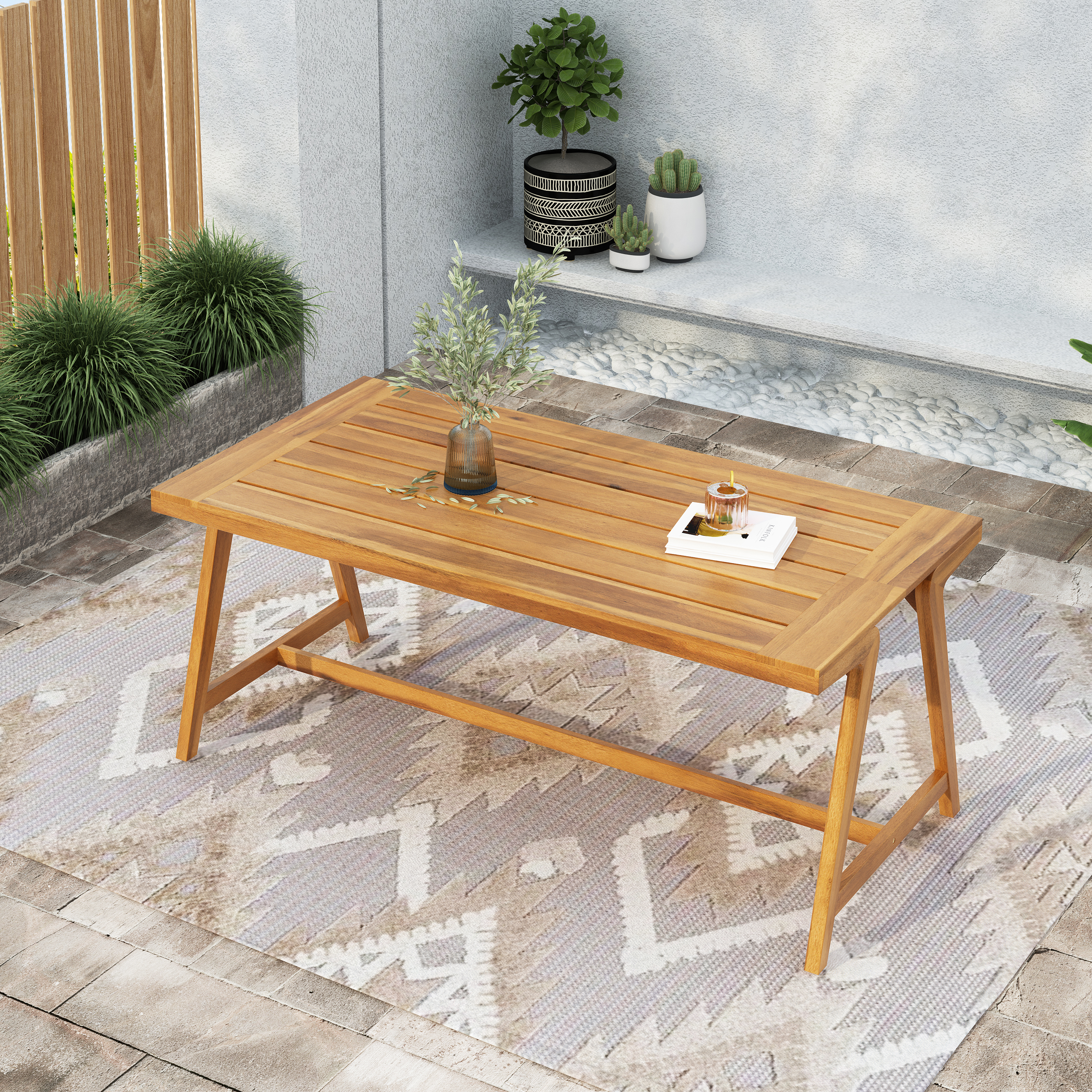 WOODEN SOFA WITH CUSHION - 3-SEATER OUTDOOR PATIO SOFA, ACACIA WOOD