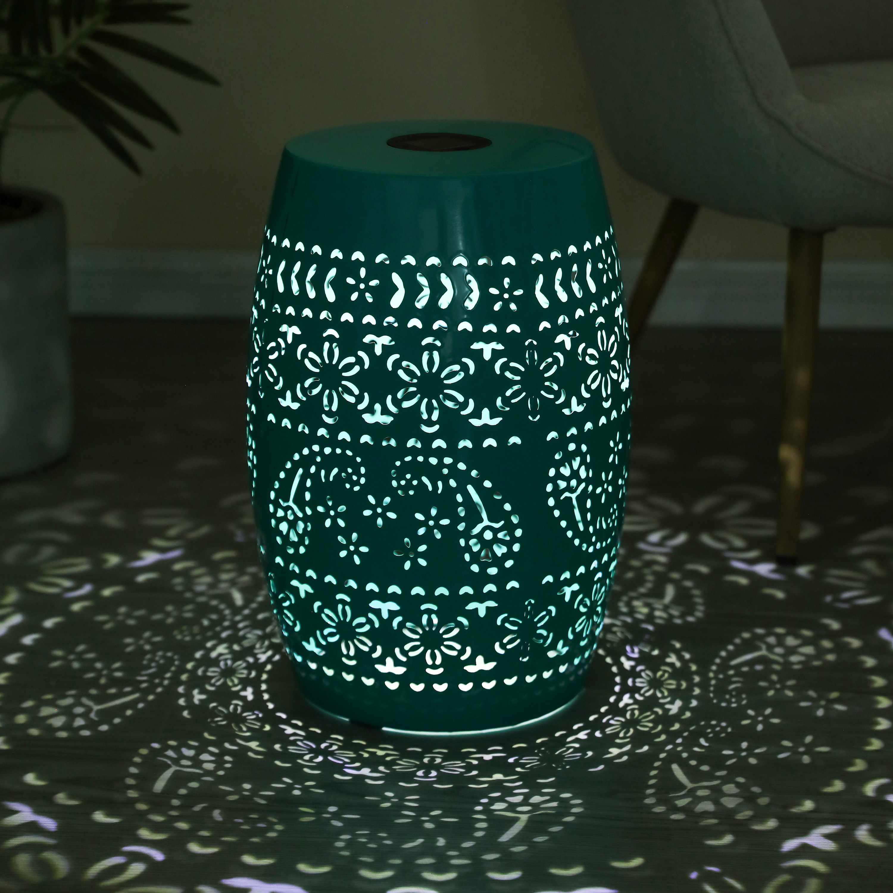 SOLAR SIDE TABLE,TEAL COLOR - OUTDOOR PATIO BAR TABLE WITH LED LIGHT