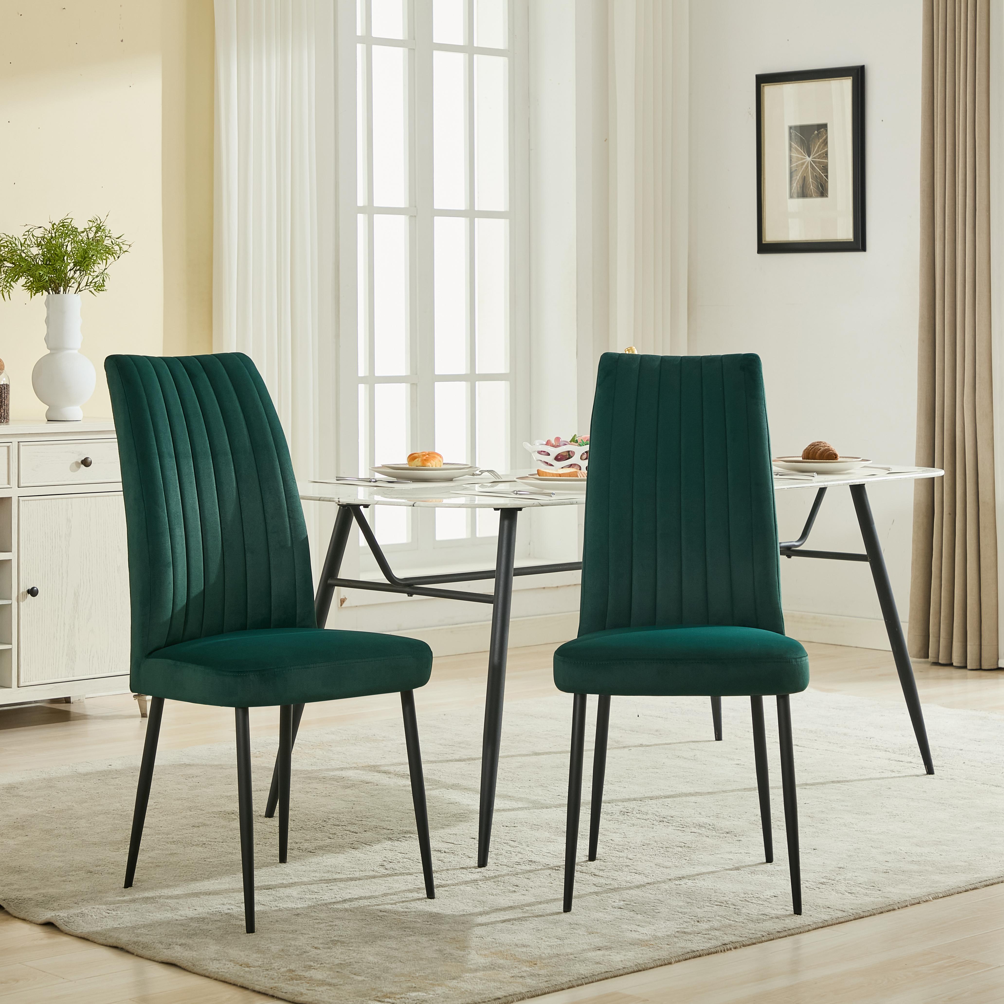 Adjustable foot stud  Iron foot Green velvet Dining chair Set of 2 Minimalist design style applicable  kitchen restaurant