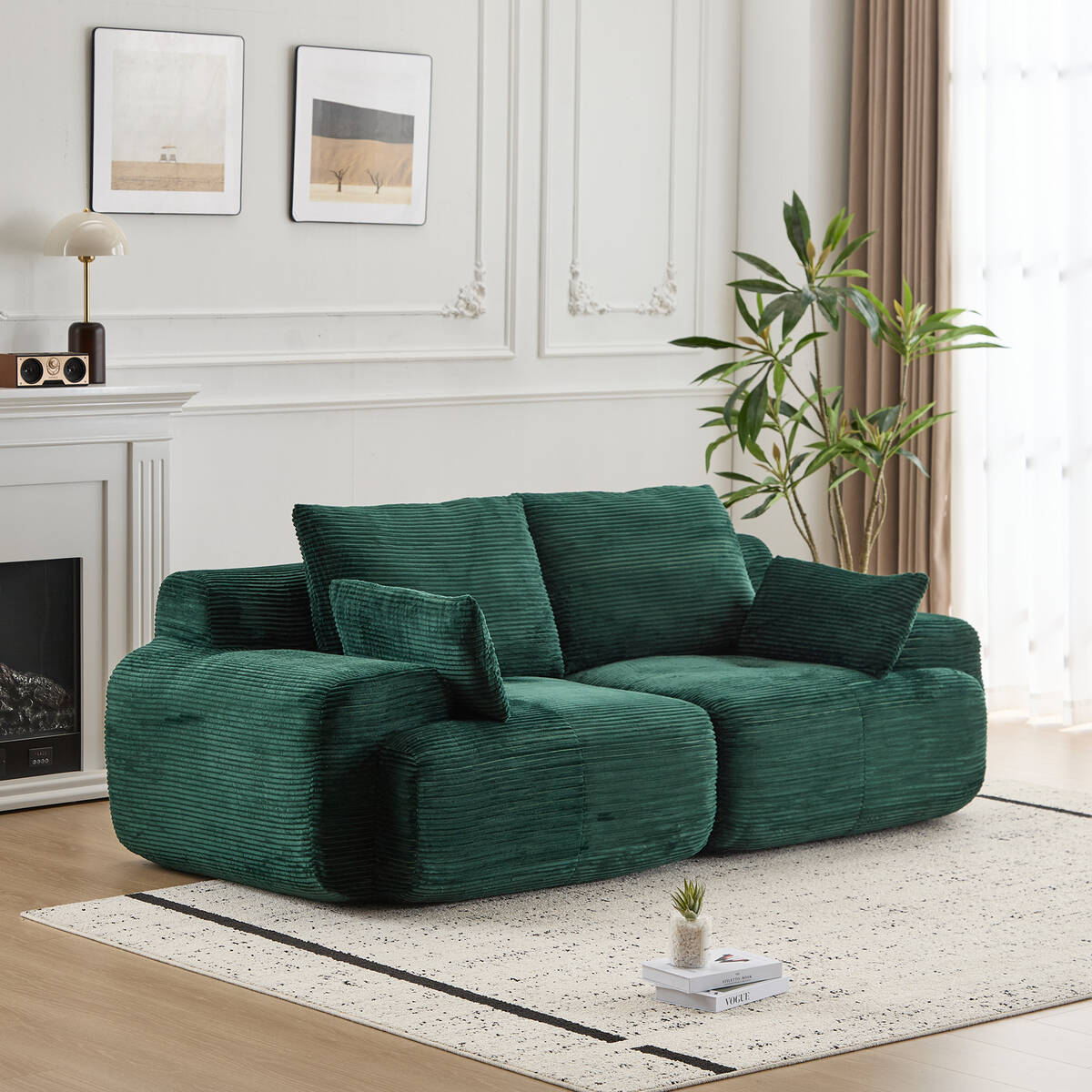 Modern Memory Foam Compressed Sofa,2 Seater Large Sectional Couches for Living Room,Pet-Friendly Cloud Modular Sectional Sofa,Corduroy Fabric,Extra Deep Loveseat,No Assembly required, Green