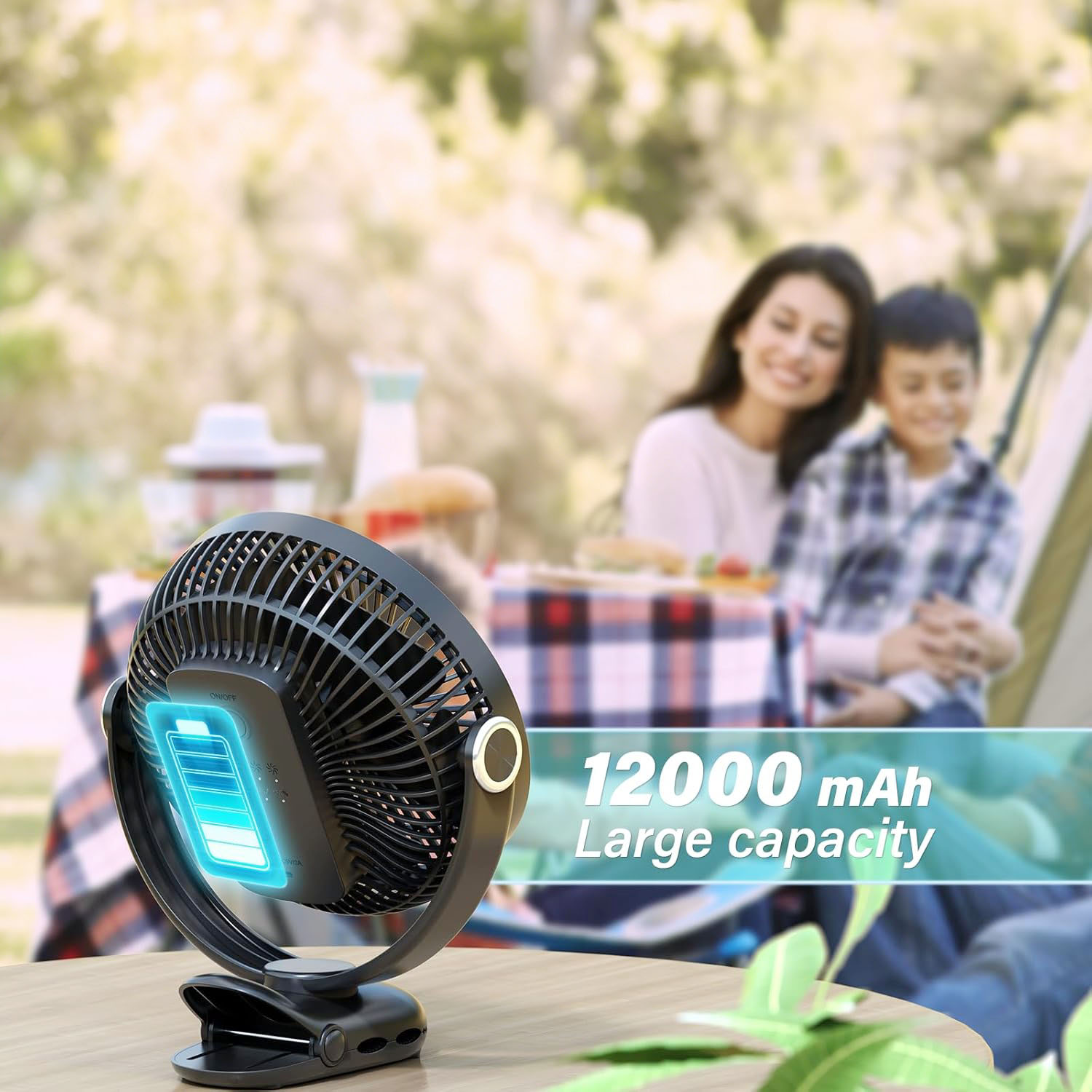 Camping Clip Fan, Portable Rechargeable Fan with Clip, Strong Wind, Battery Operated, Tent Fan