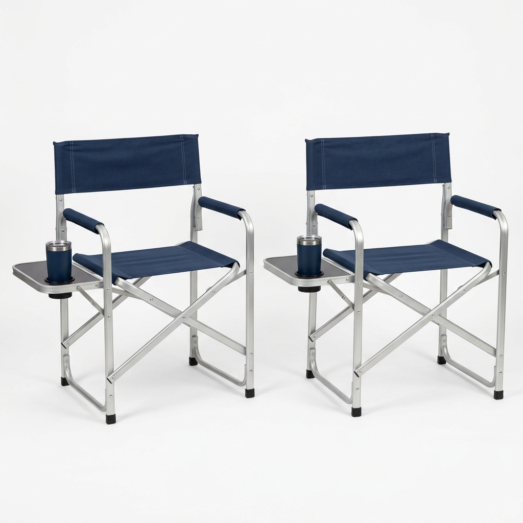 HISUKOY 2-Piece Directors Chair with Side Table, Outdoor Camping Chair Blue