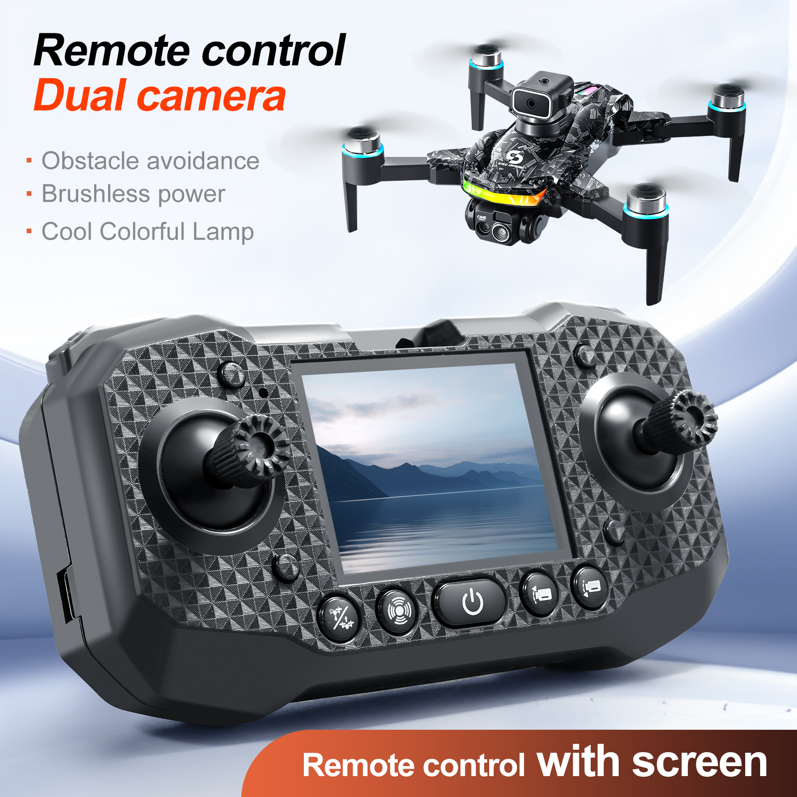 S160 MAX Drone with Screen/Standard Remote, EIS Dual Camera, 90° Adjustable Angle, Auto Obstacle Avoidance, LED Lights, Brushless Motor, Built-in Screen Quick Transfer, Gift for Kids Adults.
