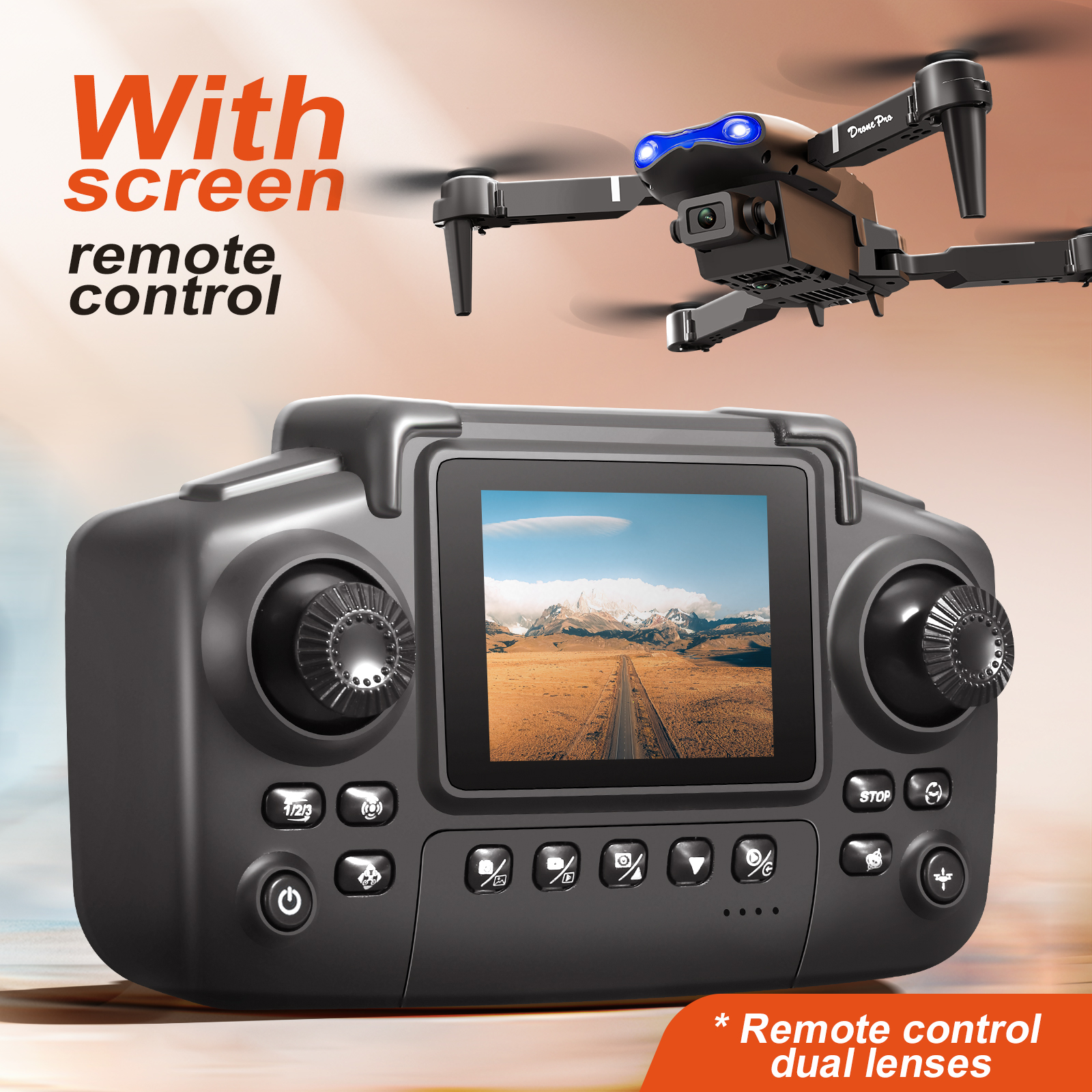 Brand New E99 Drone with Screen Remote Controller, Dual Cameras, 2 Batteries, Brushless Motors & Obstacle Avoidance, LED Lights, Foldable Quadcopter, Repair Tools & Spare Propellers, Rechargeable USB Battery, Perfect for Beginners, Best Gift.