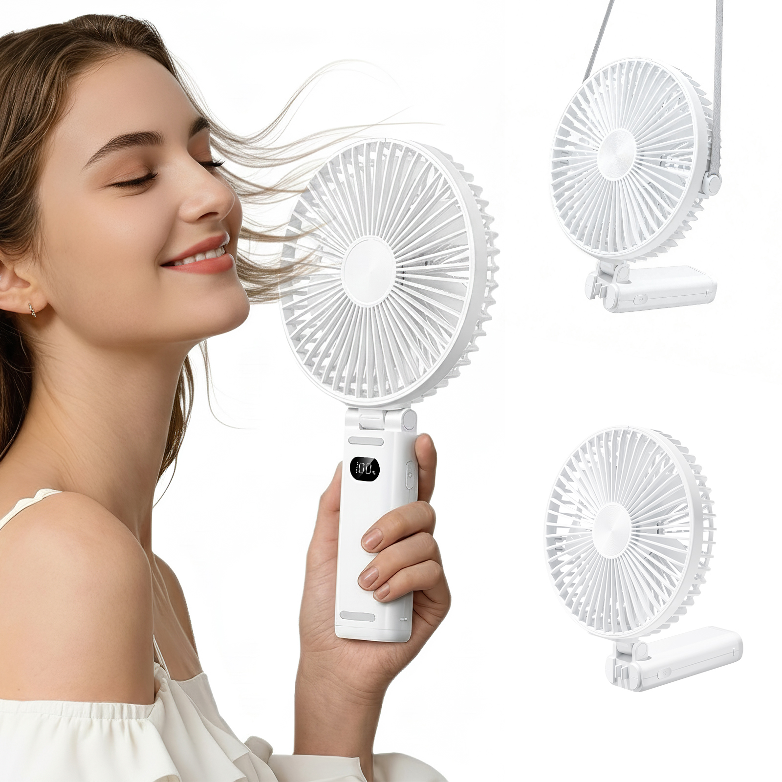 Large Handheld Silent Fan, Strong Wind, Portable Rechargeable Fan, Personal Cooling Fan