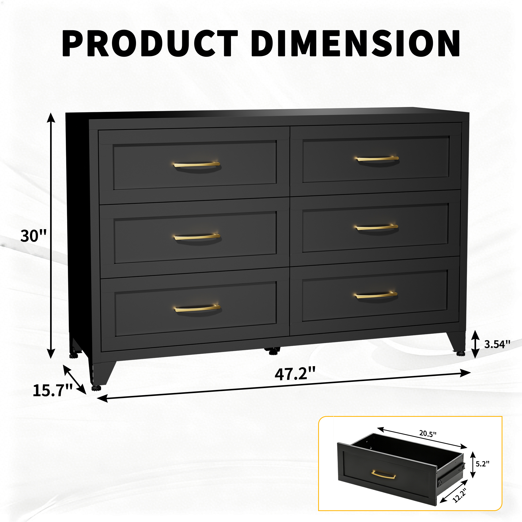 6 Drawer Dresser for Bedroom, Modern Metal Storage Chest with Smooth-Glide Drawers, Space-Saving Storage Cabinet for Closet, Hallway, Entryway, Eco-Friendly Black Steel Dresser for Small Spaces
