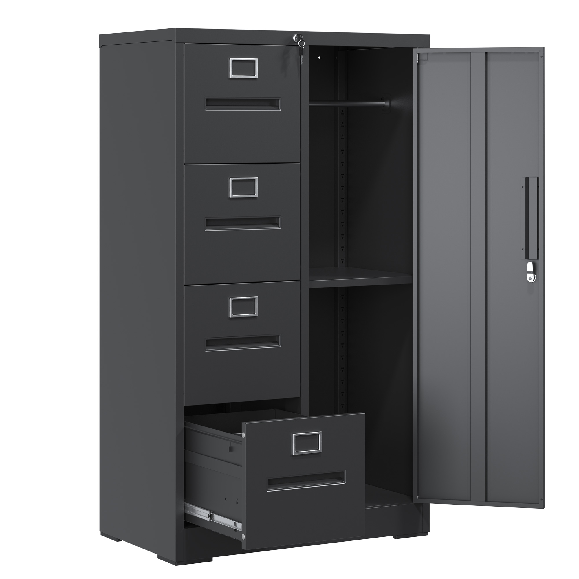 Metal Storage Vertical Filing Cabinet with Lock, Steel File Locker with 4 Drawers and 1 door for School, Living Room, Bedroom, Office (Black)