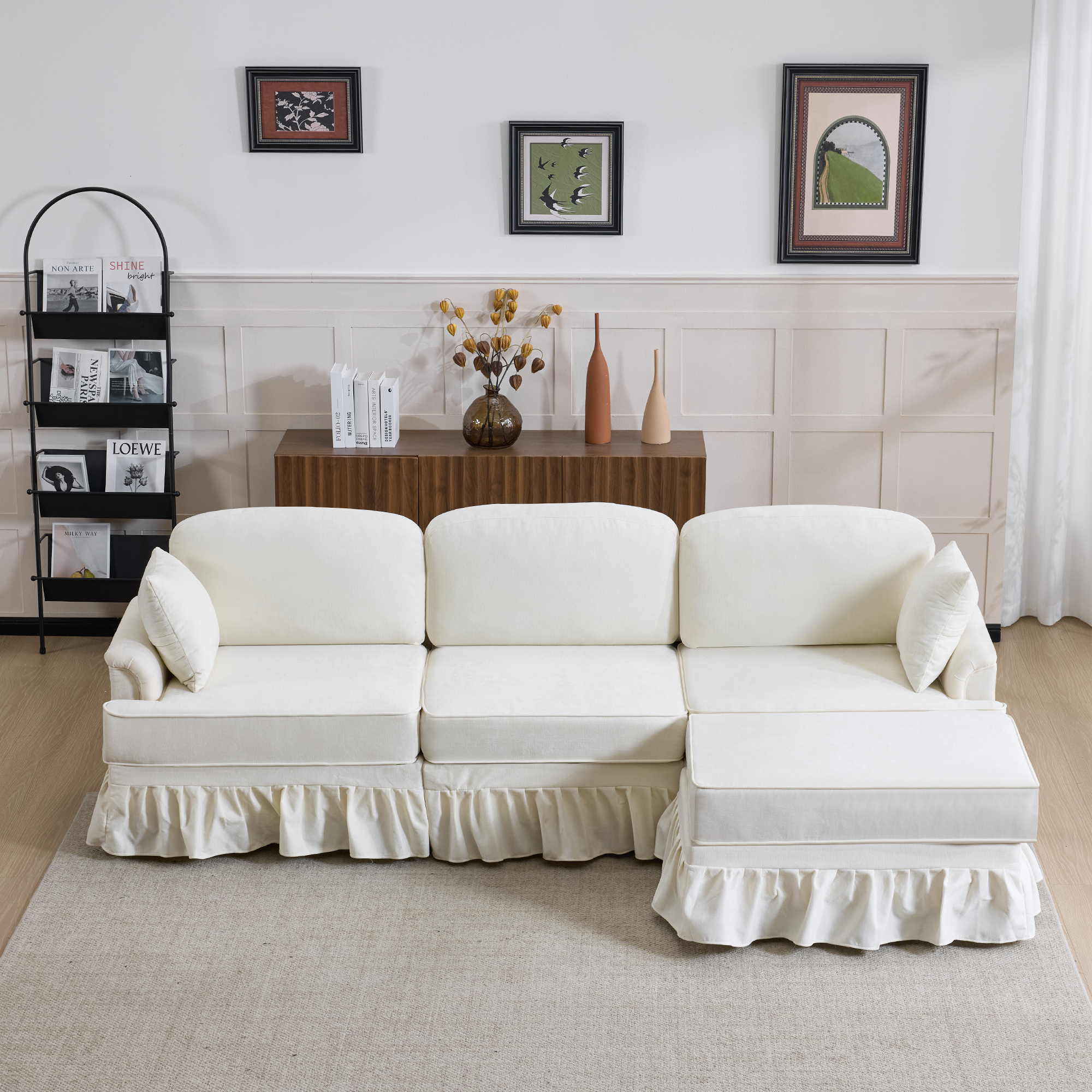 Foam+Spring,Wood White Outdoor Seating -  - Perfect for Patio, Lawn, Poolside & Garden
