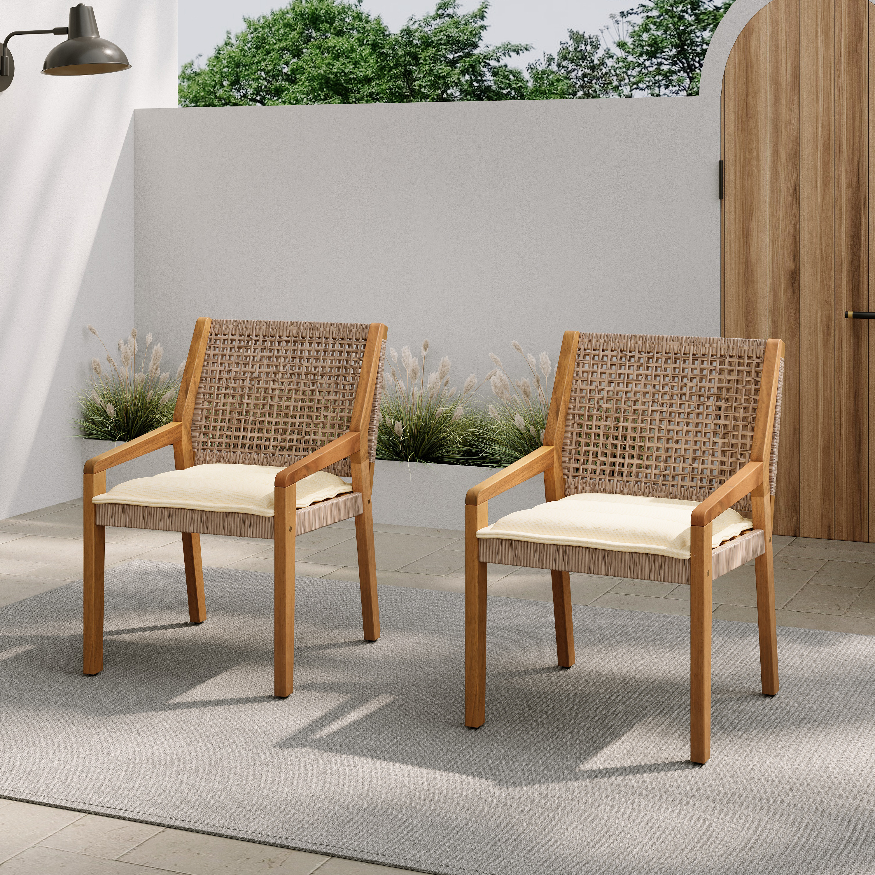 Acacia Wood,Wicker Brown,Teak Outdoor Seating - Solid Acacia Wood Frame - Perfect for Patio, Lawn, Poolside & Garden