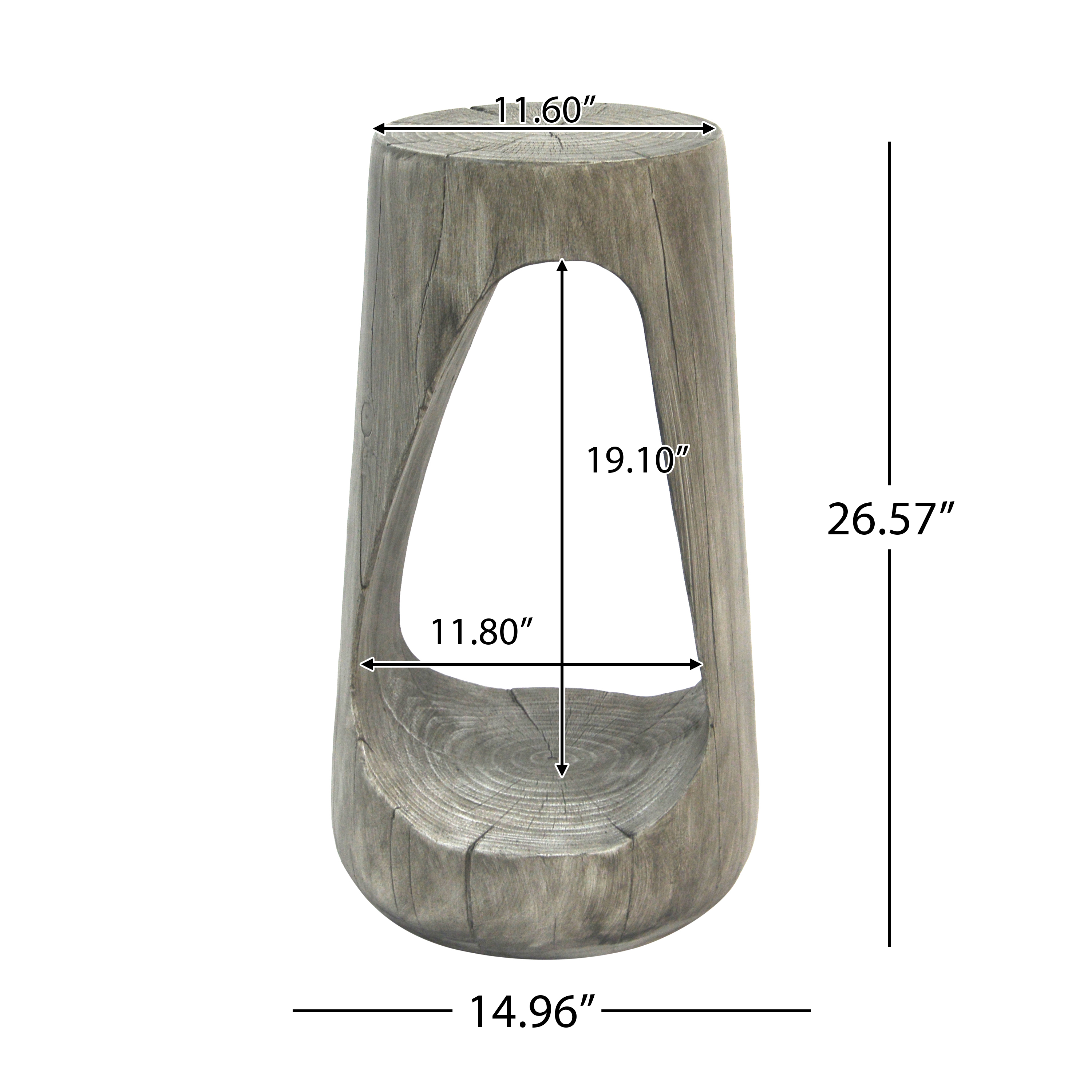 Outdoor Side Table,Hollow Design End Table,Patio Garden Stool Table,Decorative Accent Table for Patio Balcony Beach Pool Side,Lightweight Concrete,Wood Like Texture,Grey Color