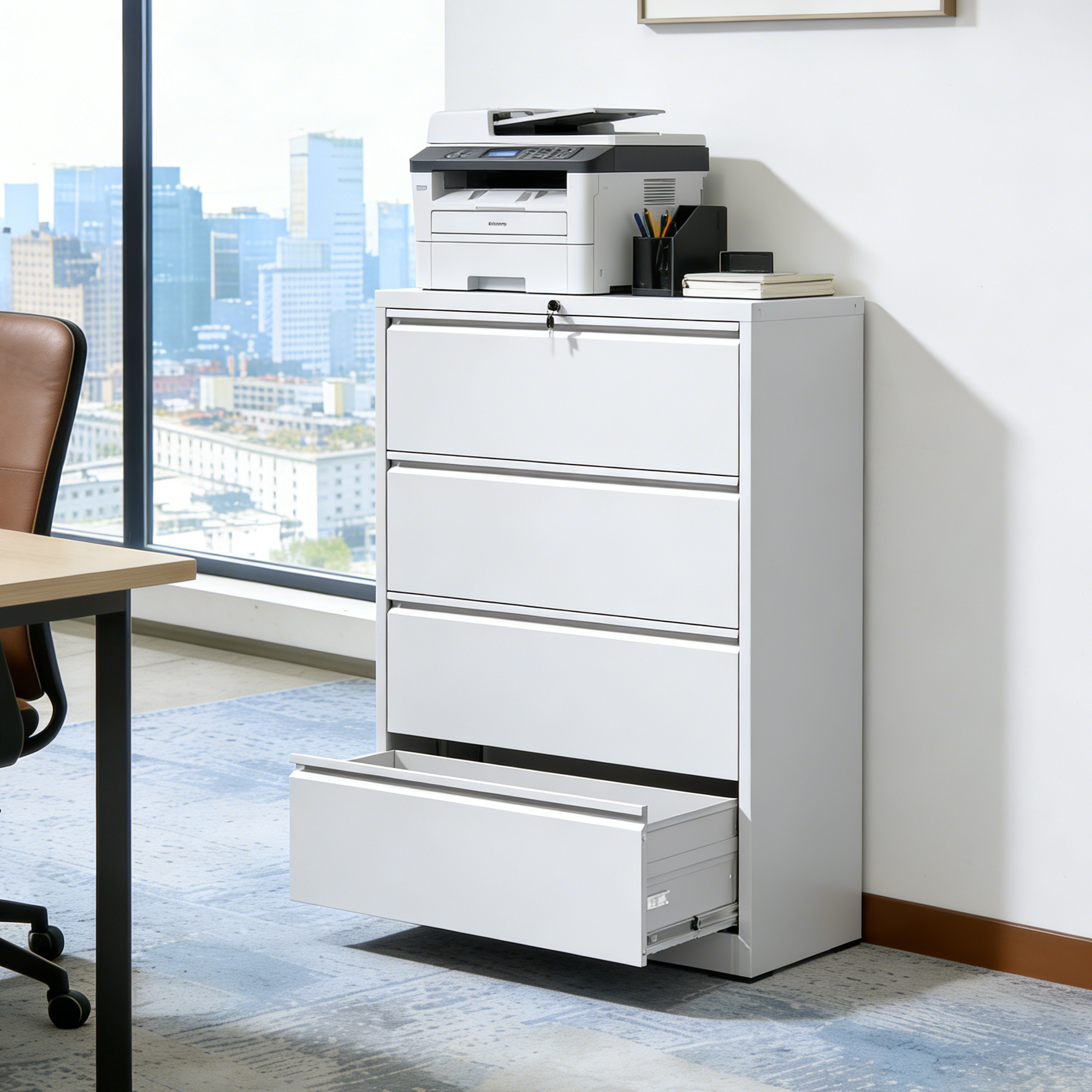 4 Drawer Lateral File Cabinet, Heavy Duty Metal Filing Cabinet, 35.4 Inch Wide Locking File Cabinet for Home Office, Space-Saving Vertical Storage with Anti-Tip Interlock, for Letter/Legal/A4 Files