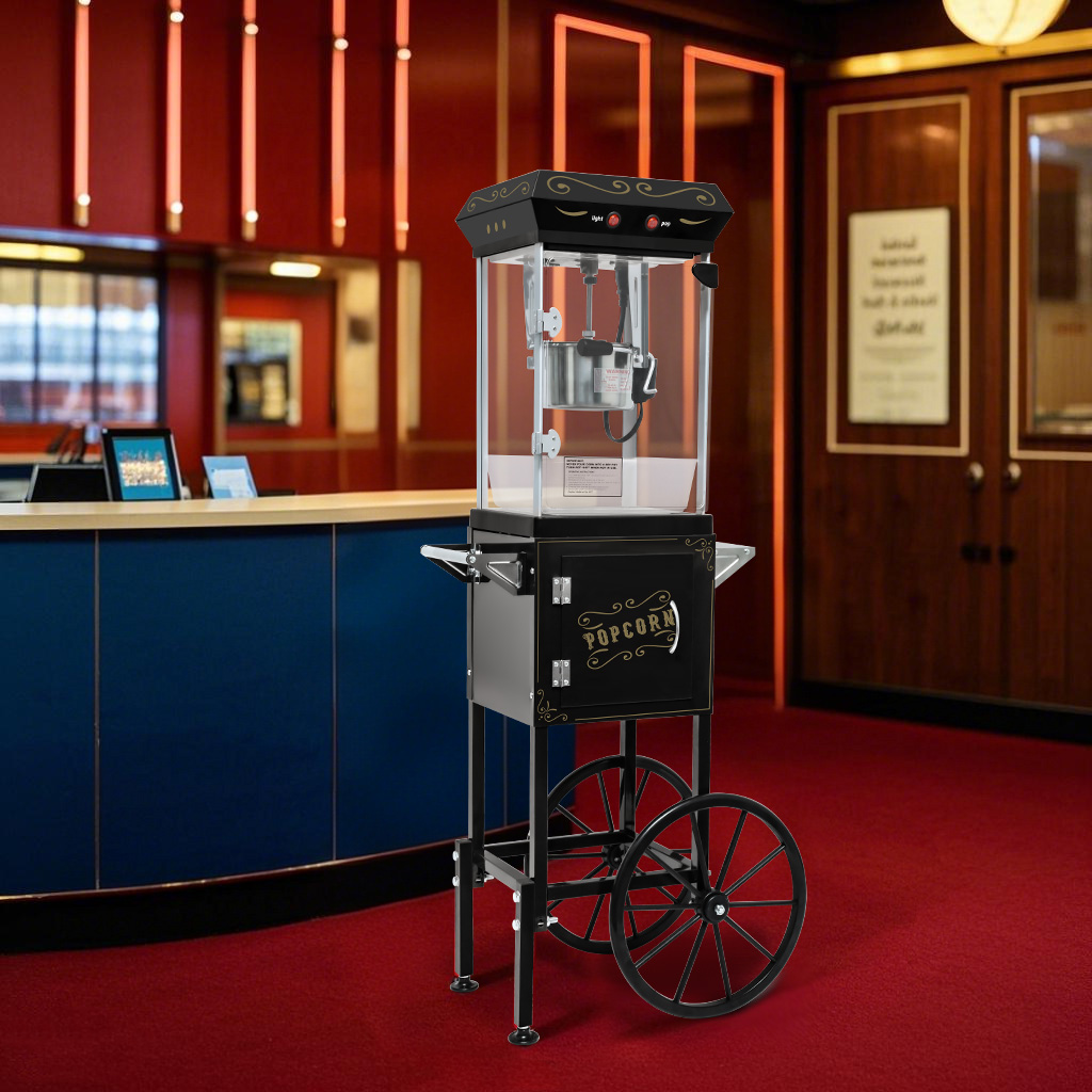 6OZ Popcorn Maker:This 494W theater-style popcorn popper. It includes an old maids drawer to collect un-popped kernels, making cleanup a breeze.