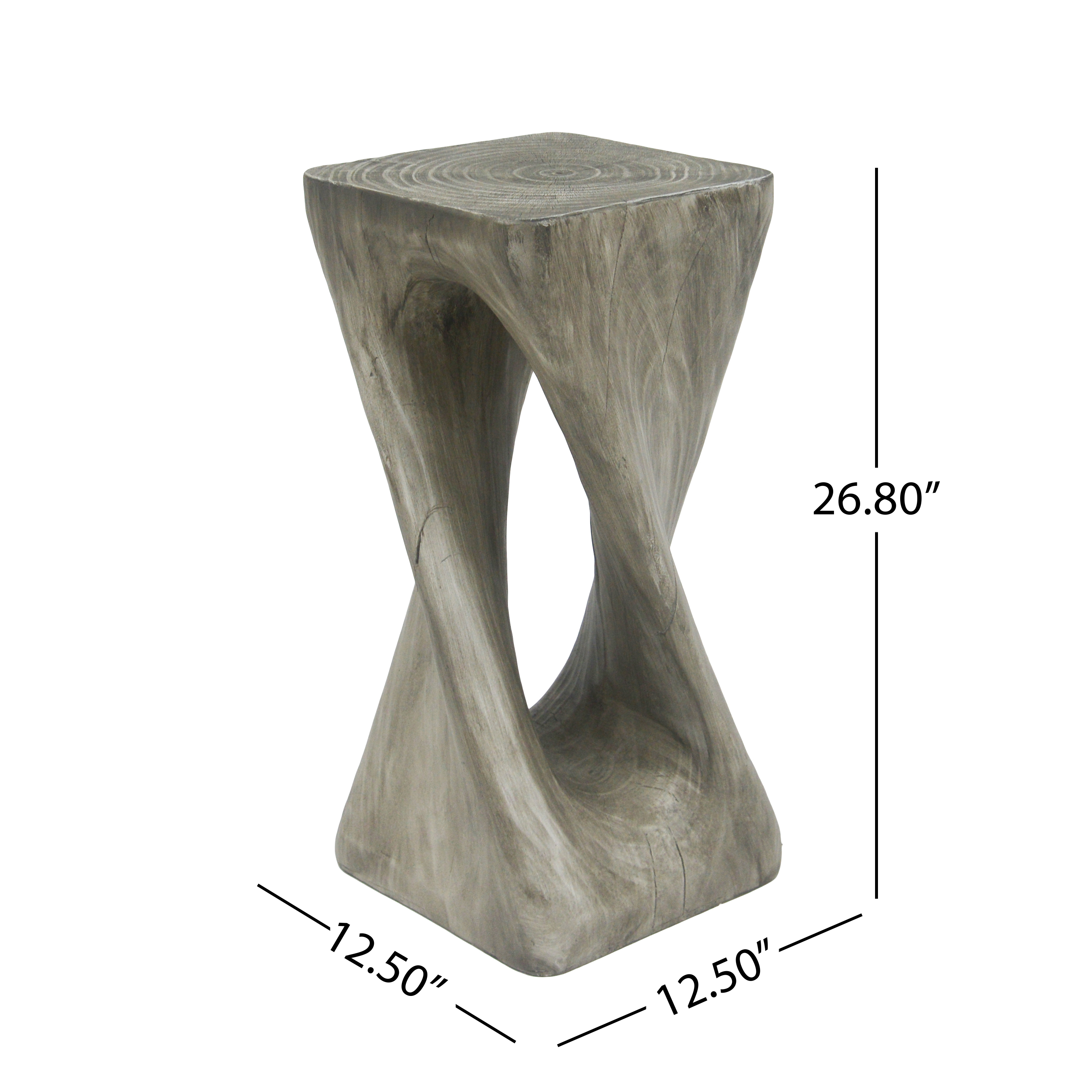 Outdoor Side Table,Twist Shape End Table,Decorative Accent Table,Garden Stool Table for Patio Balcony Beach Pool Side,Lightweight Concrete,Wood Like Texture,Grey Color