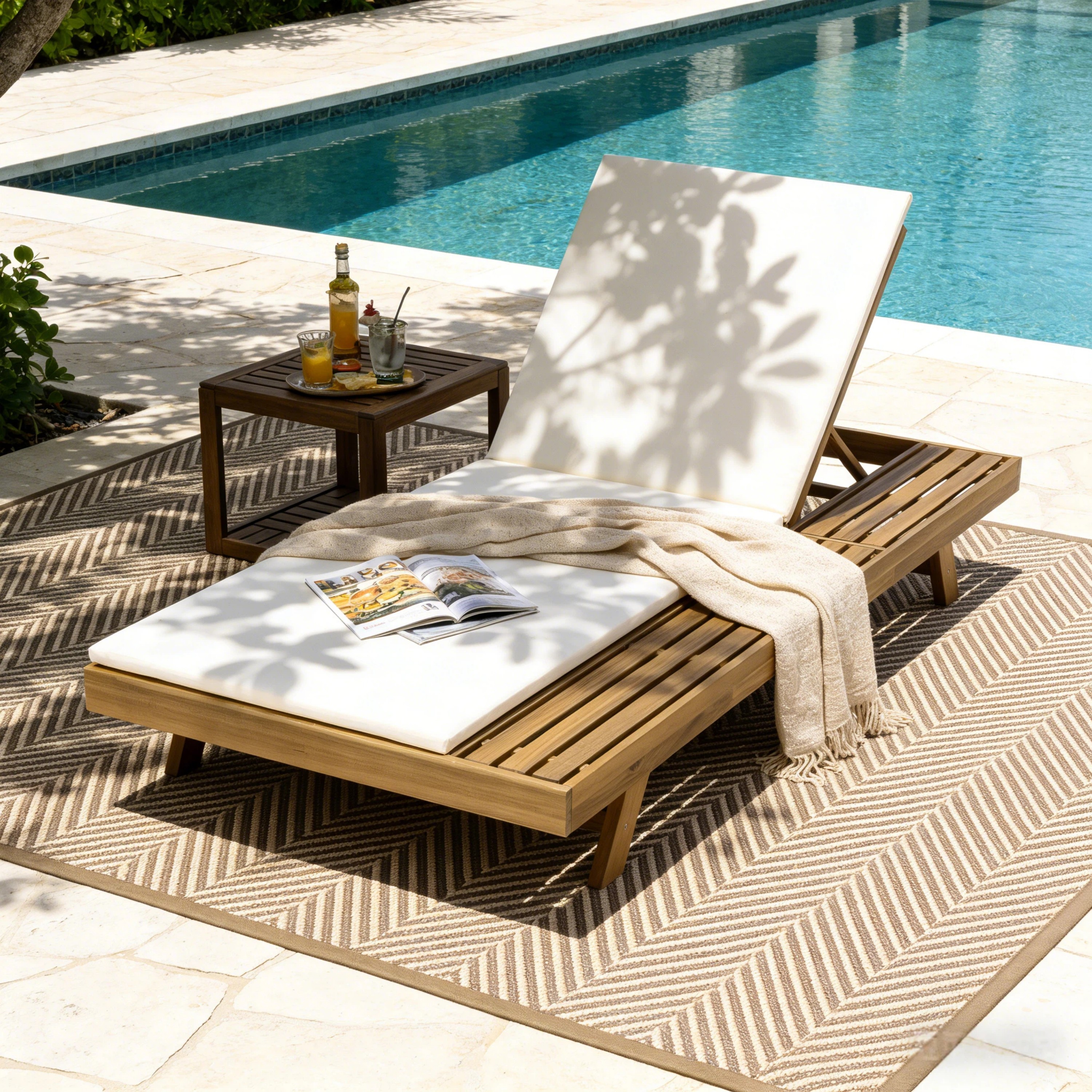 Chaise Lounge Cushion - Standard Size , Cream,Light Brown - Water-Resistant Fabric with Foam Padding, Replacement Cushion for Outdoor Patio Furniture