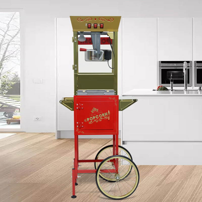 12oz Popcorn Machine Cart, Popcorn Cart with Wheels, Vintage Popcorn Machine with Stainless Steel Kettle, Movie Theater Style Popcorn Machine for Party, Red