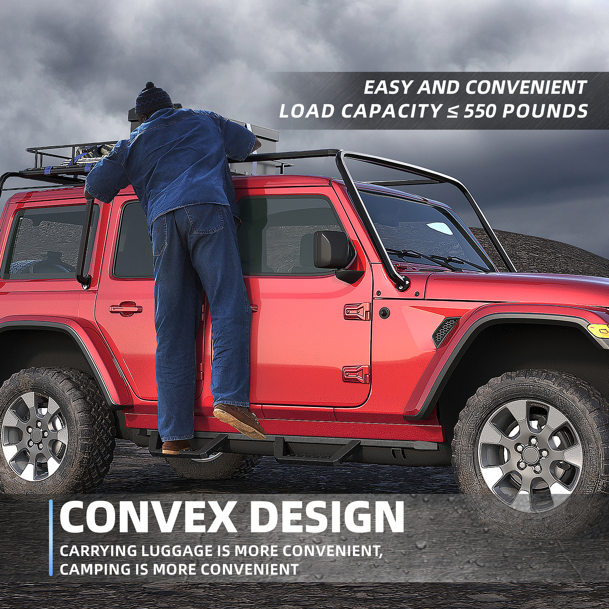 Running Boards For 18-26 Jeep Wrangler JL Black Powder Coated Side Steps Bars