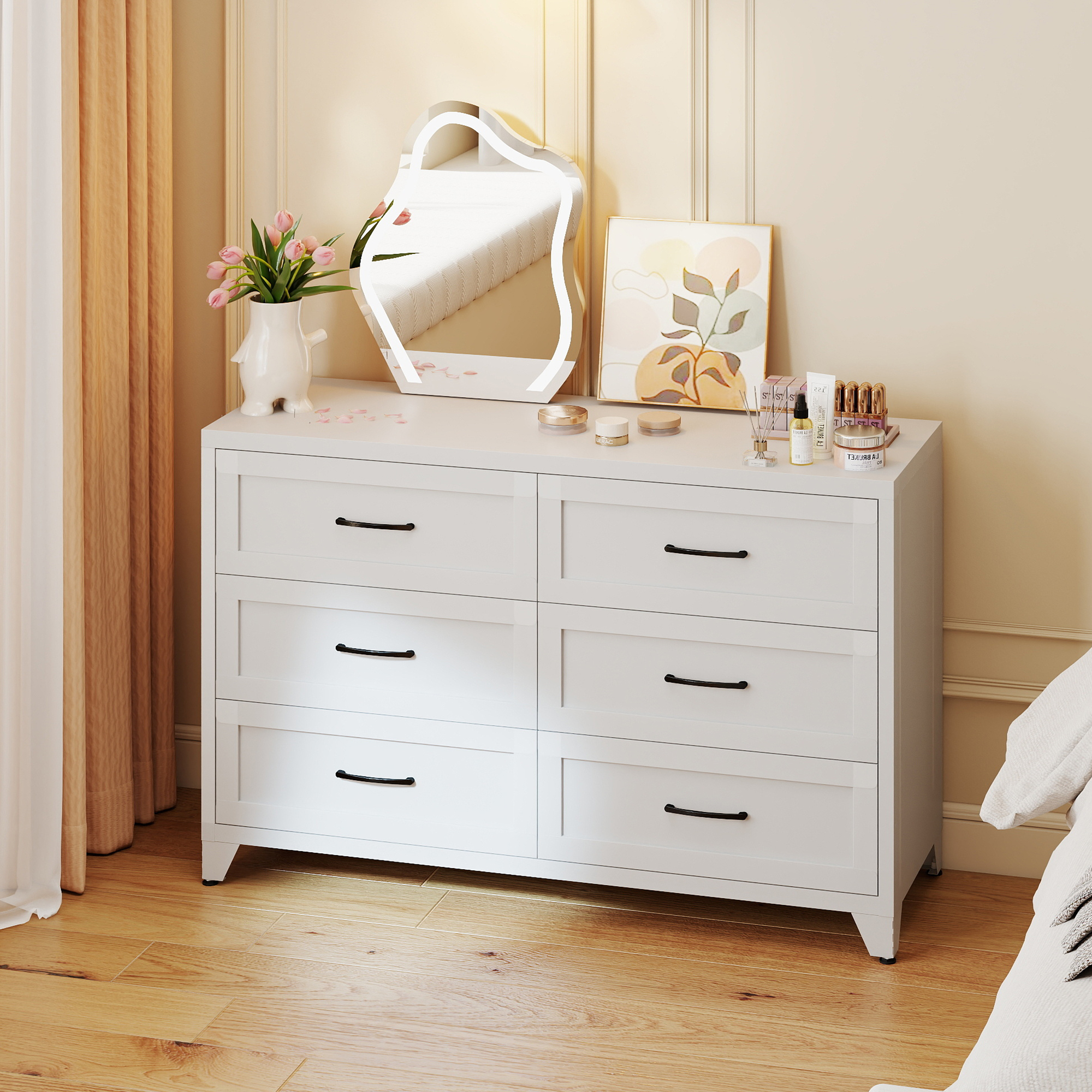 6 Drawer Dresser for Bedroom, Modern Metal Storage Tower with Fabric Bins