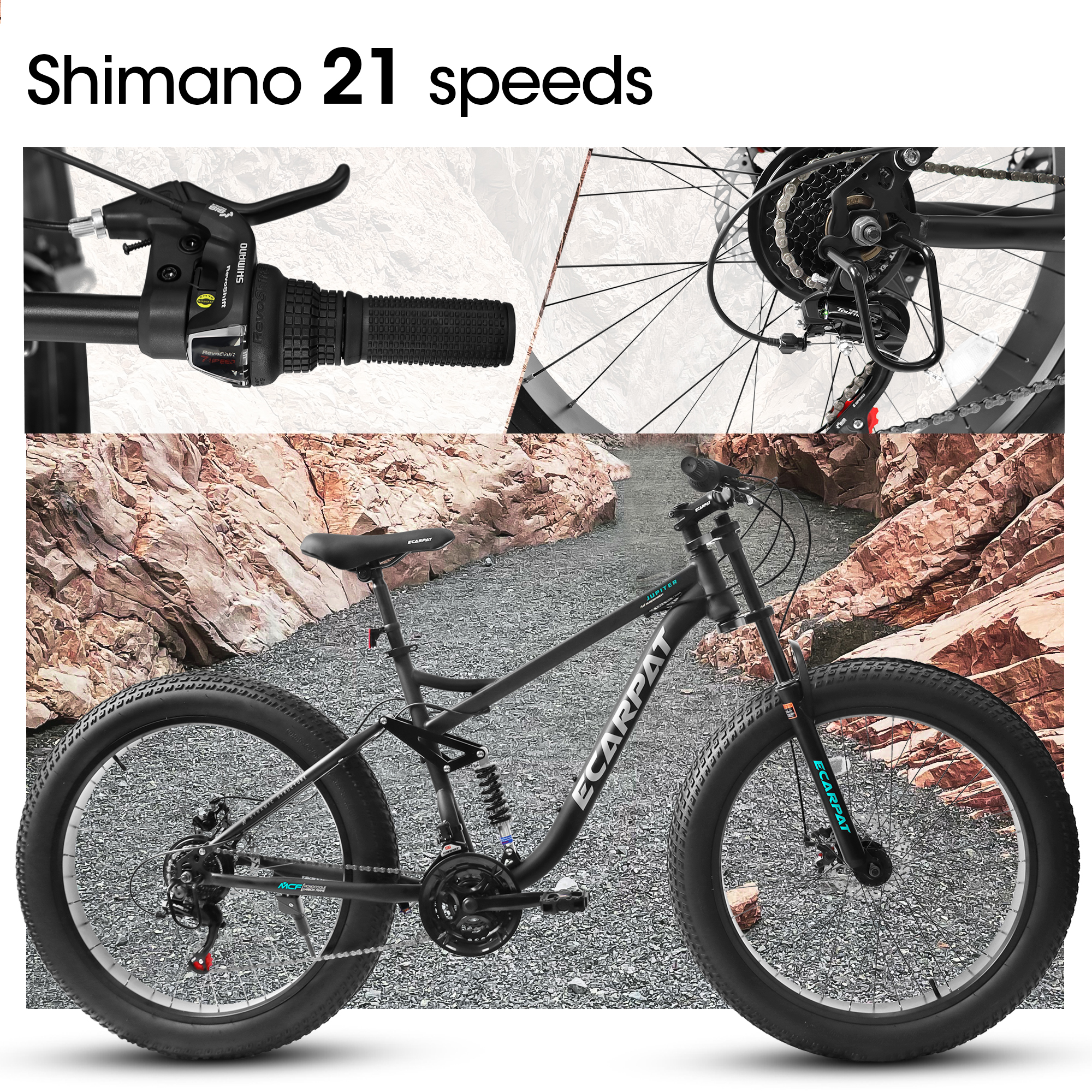 26 inch Mountain Bike,Full-Suspension 21 Speeds Drivetrain with Disc-Brake MTB Bicycle, 26*4