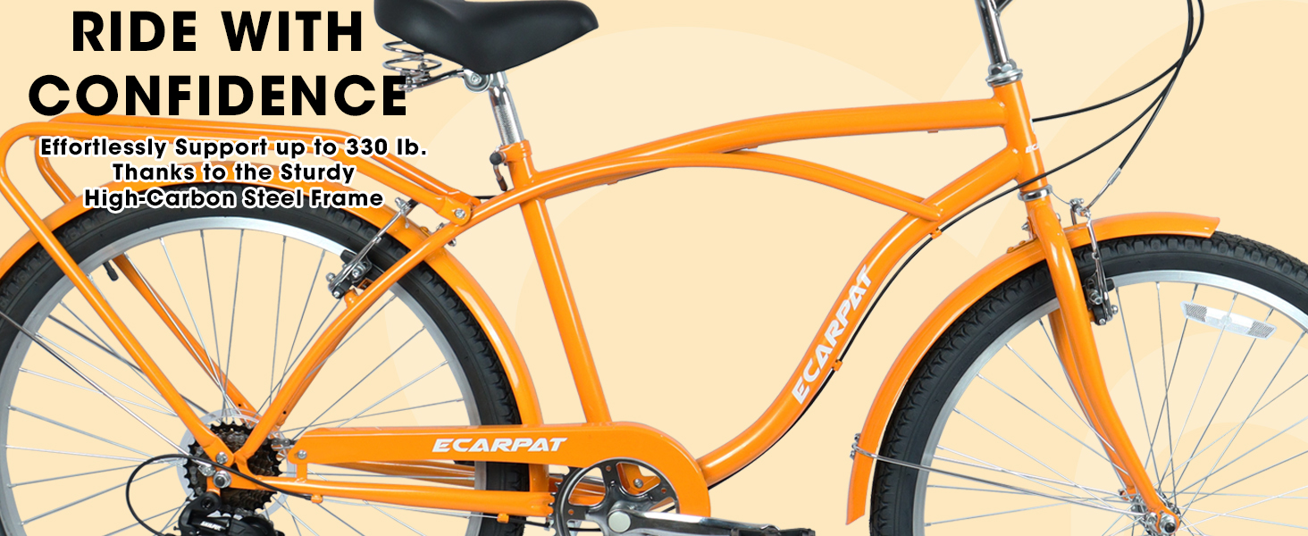 A26265B 26 Inch 7-Speed Beach Cruiser Bike for Men & Women High-Tensile Steel Frame & Lightweight Alloy Wheels with V-Brakes Multiple Colors for Leisure and Commuting