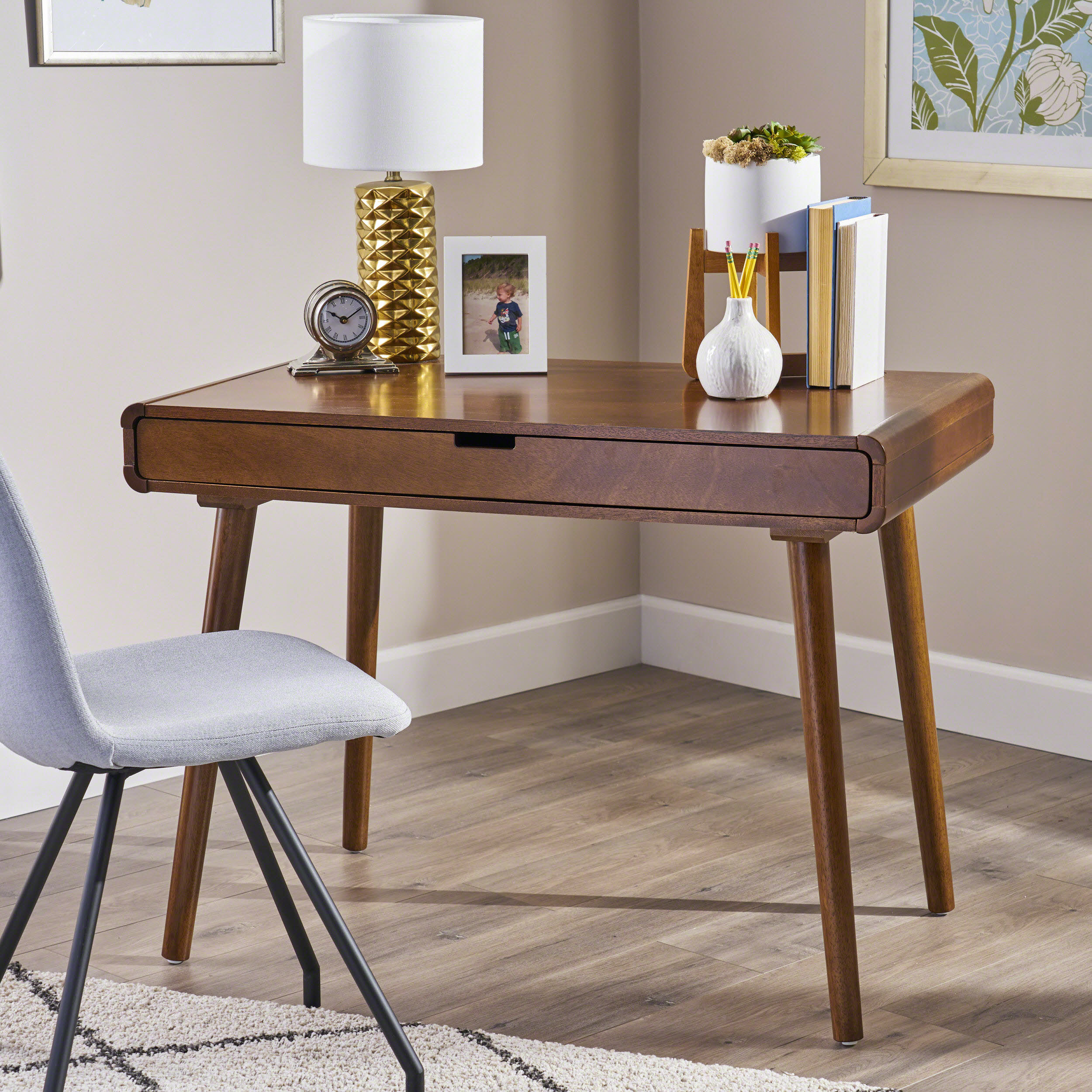 WOOD DESK WITH DRAWER, SMALL COMPUTER DESK, HOME OFFICE GAMING DESK
