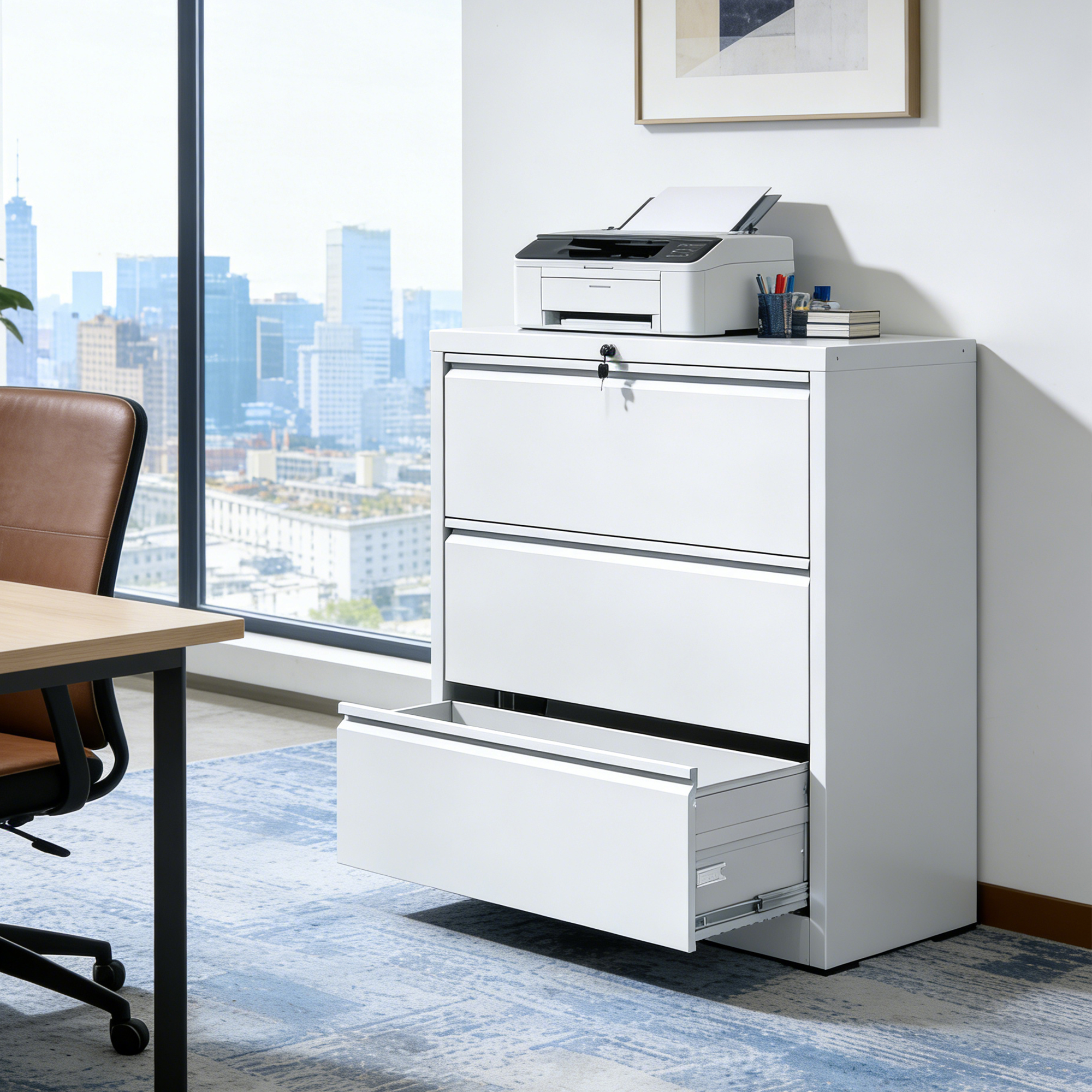 3 Drawer Lateral File Cabinet, 35.4 Inch Wide Metal Filing Cabinet, Locking Heavy Duty File Cabinet for Home Office, Anti-Tip Safety Interlock, Vertical Storage for Letter/Legal/A4 Files