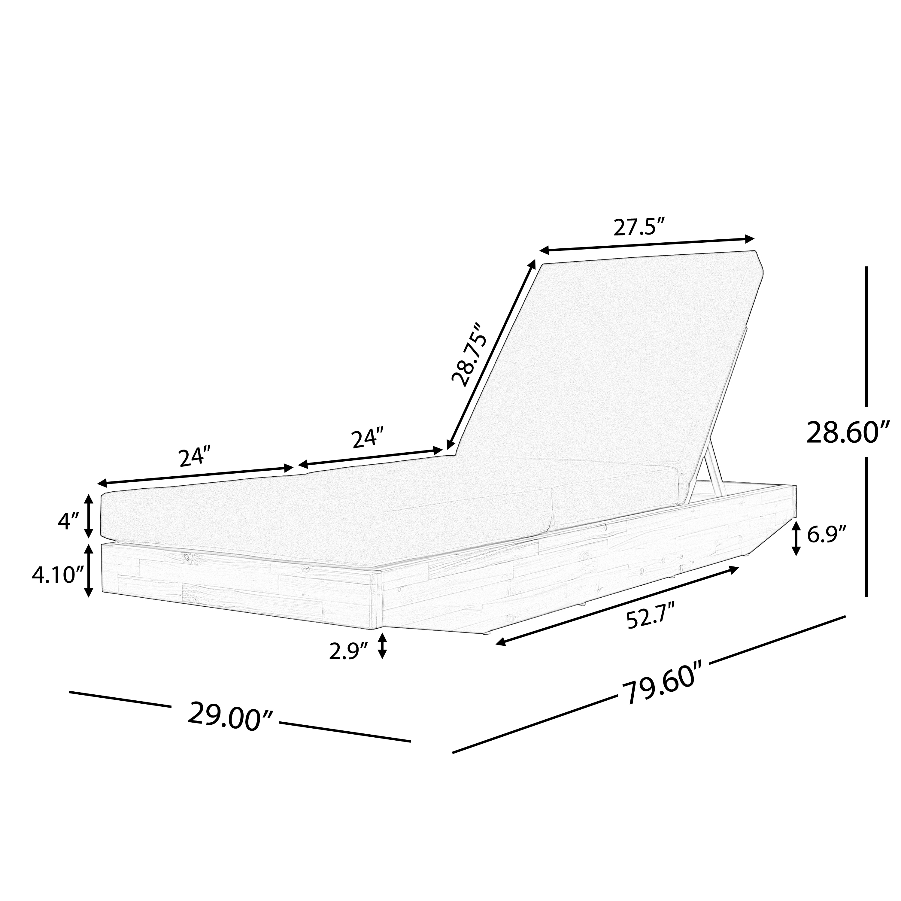 Acacia Wood Chaise Lounge with Cushion - Teak Finish Outdoor Recliner with Cream 3-Fold Water-Repellent Cushion, 300lbs Capacity