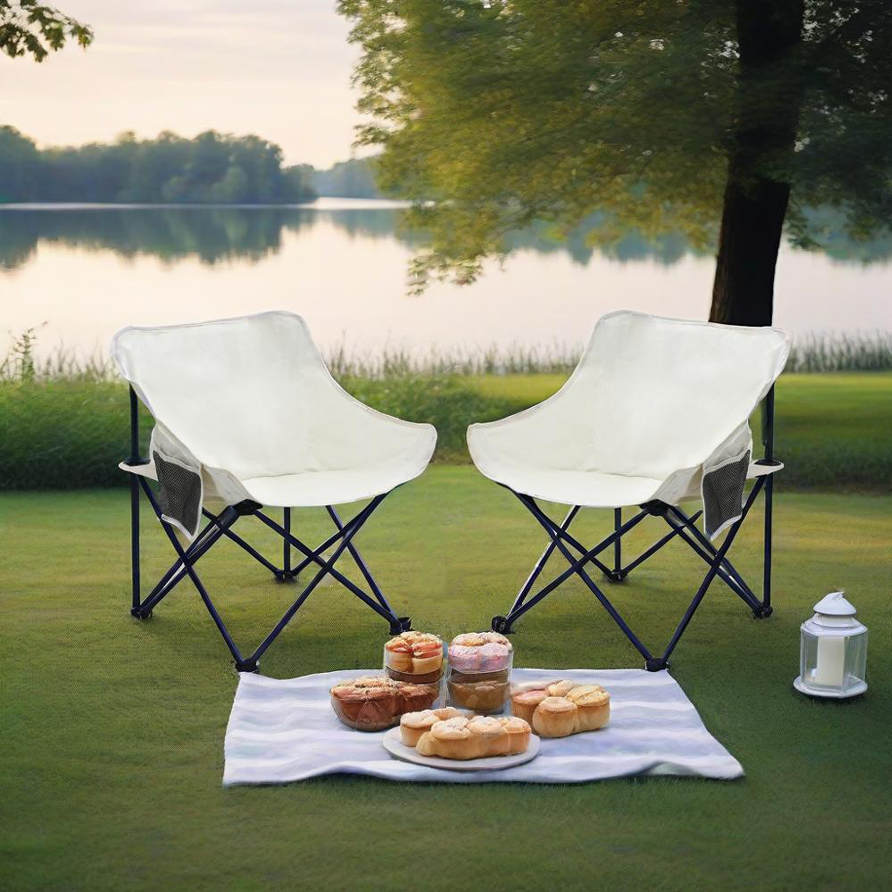 2PCS Outdoor Camping Chairs Folding/Portable, Carry Bag ,Beige