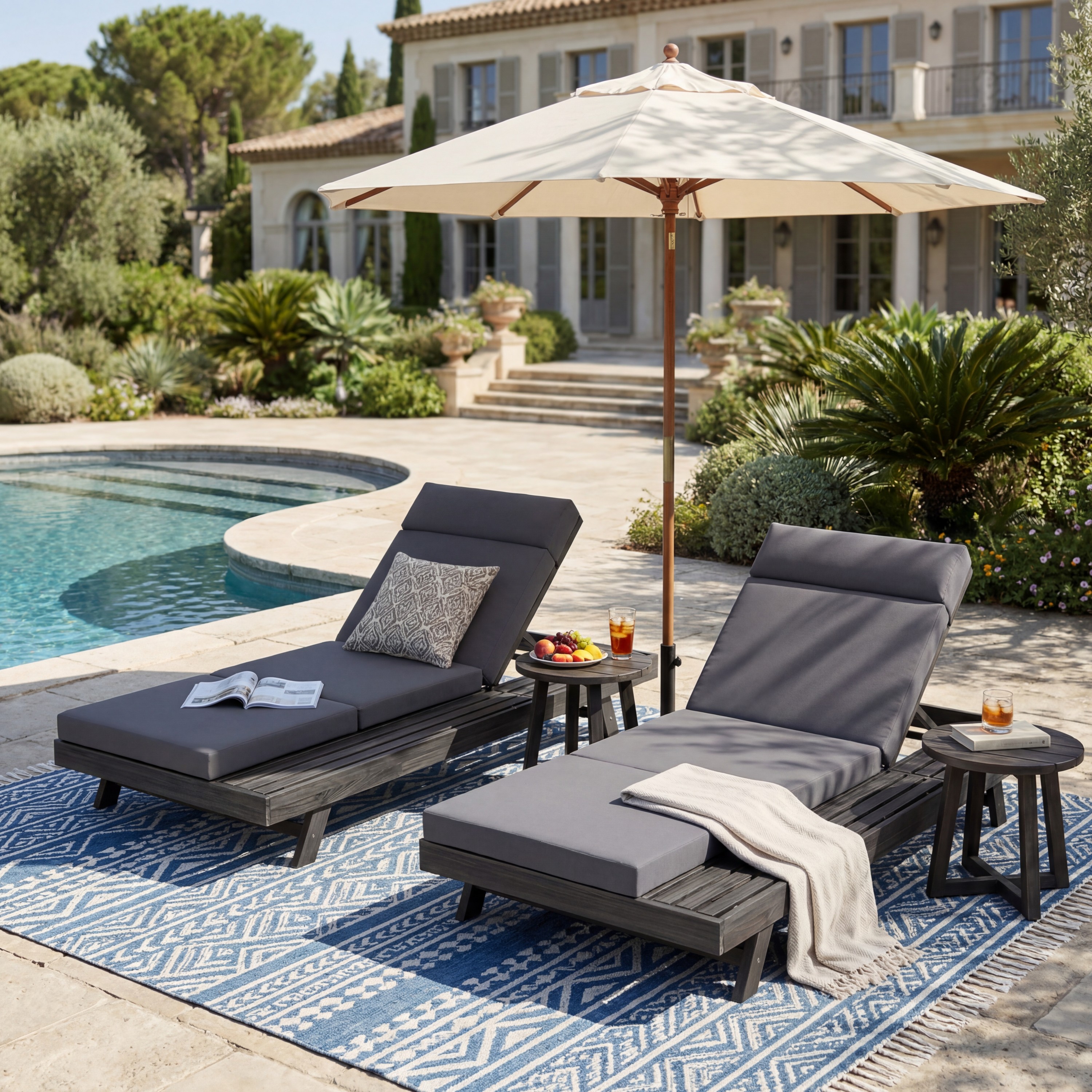 Chaise Lounge Cushion - Standard Size , Black,Dark Gray - Water-Resistant Fabric with Foam Padding, Replacement Cushion for Outdoor Patio Furniture