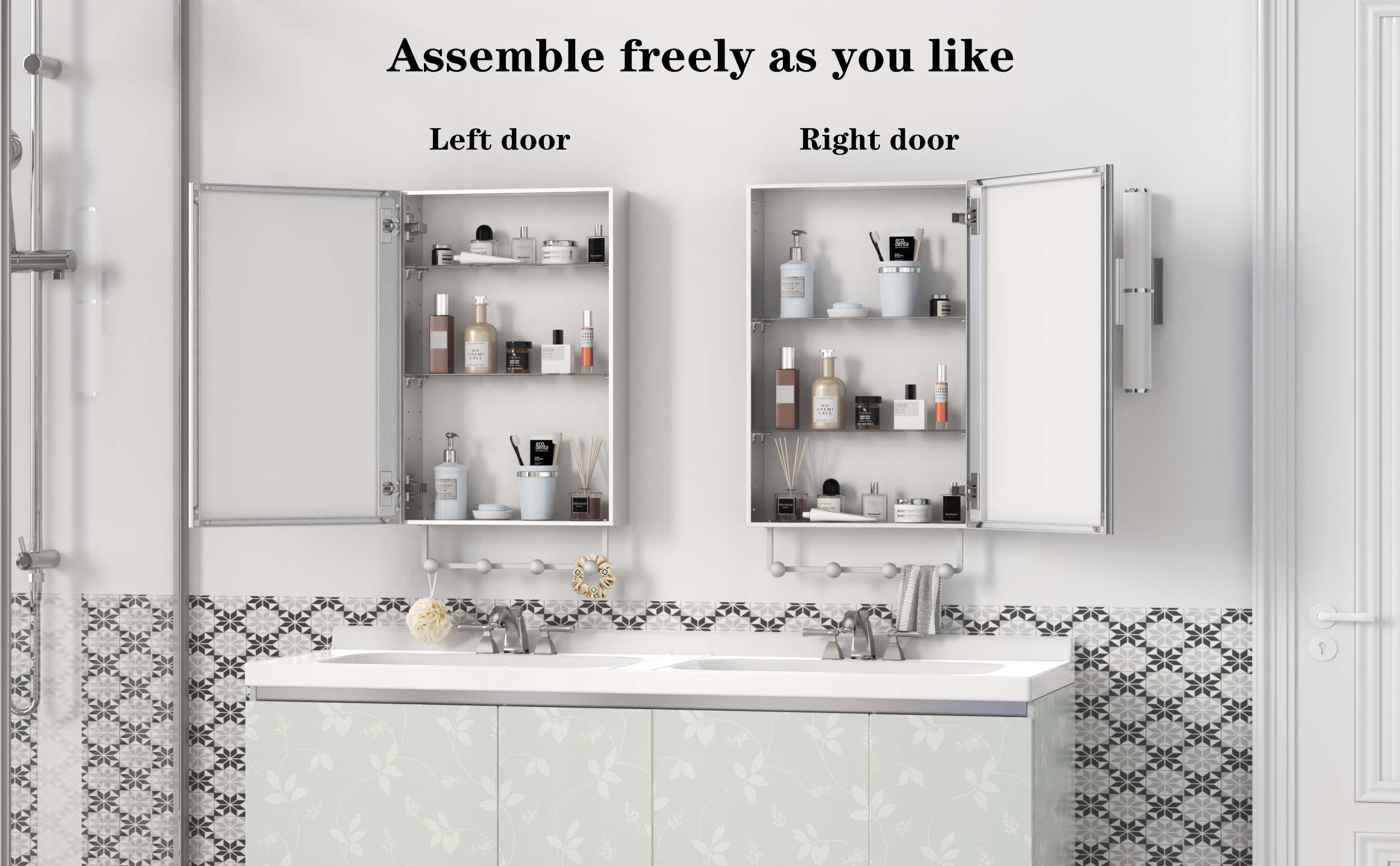 16'' x 24'' Medicine Cabinet with Mirror for Bathroom, Wall Mounted Bathroom Mirror with Storage, Adjustable Shelves, Aluminum Framework, Surface Mount Silver