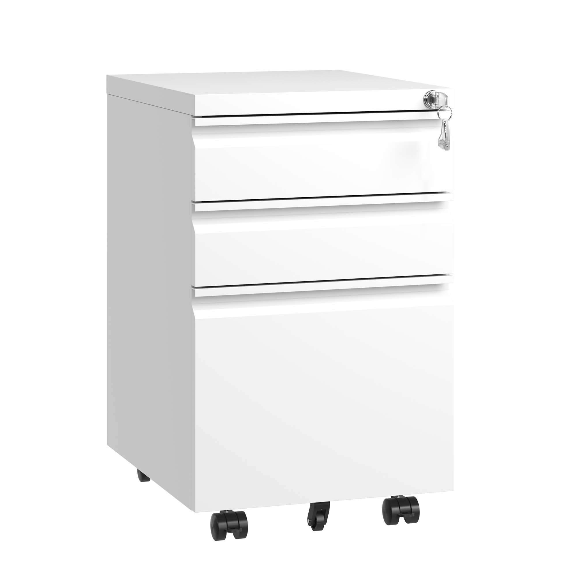3 Drawer Mobile File Cabinet with Lock,Metal Filing Cabinets for Home Office Organizer Letters/Legal/A4,Fully Assembled Except Wheels,White