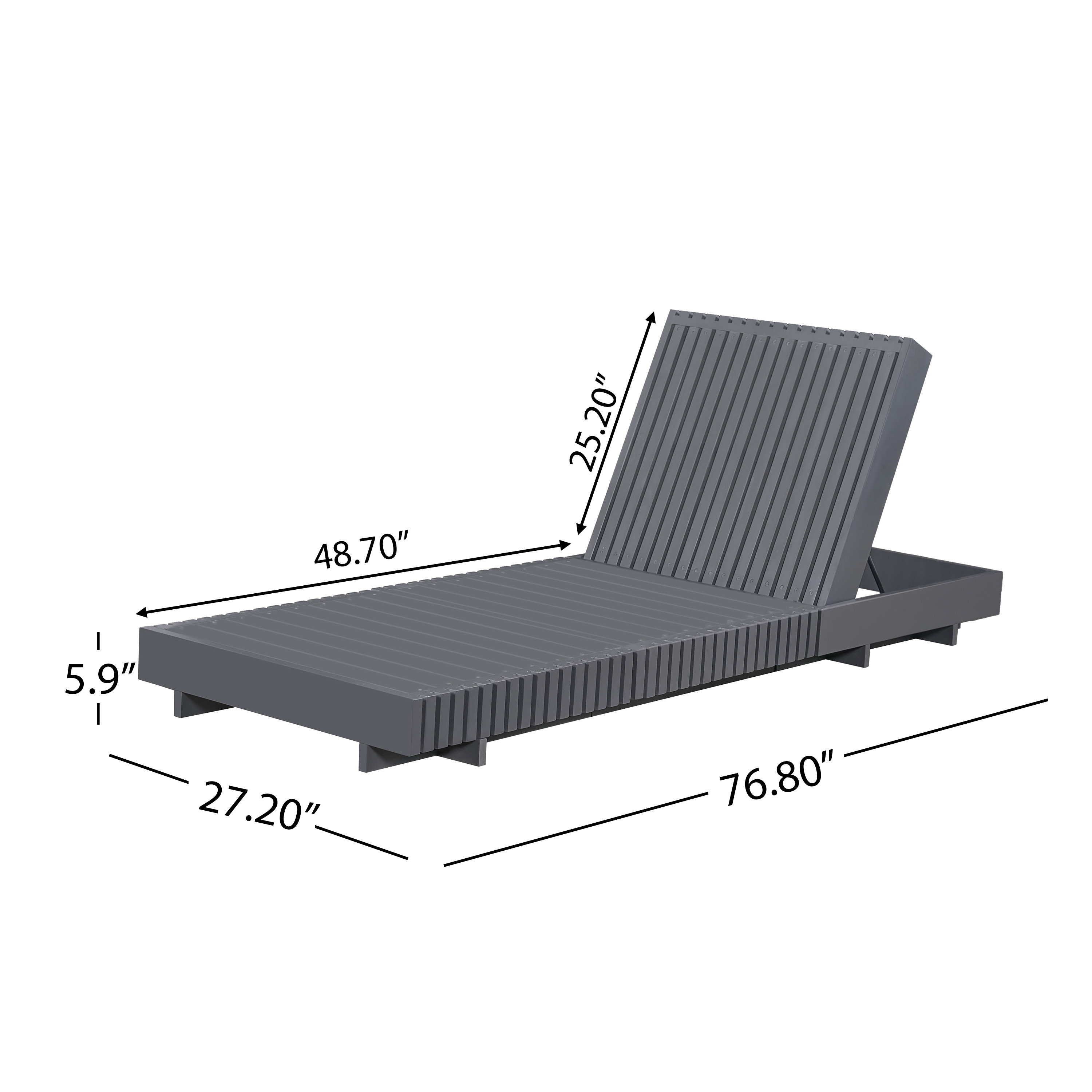 Modern Dark Gray Acacia Solid Wood Outdoor Chaise Lounge - Adjustable Reclining Sun Lounger for Patio, Deck, Garden, Poolside Use