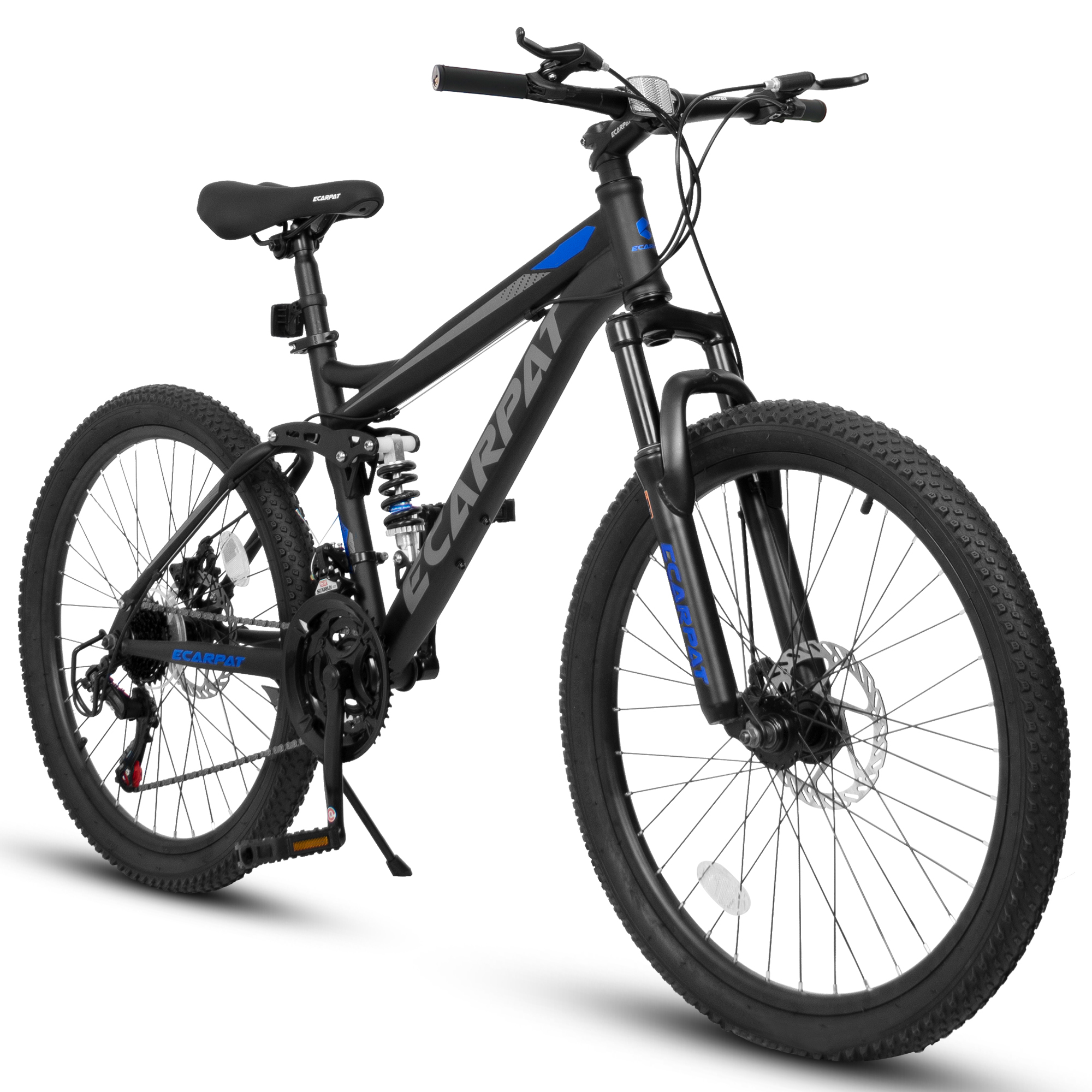 A2460 24 Inch Mountain Bike with Full Suspension, 21 Speed Shifter Lever, Dual Disc Brake, High-Carbon Steel Frame, Front and Rear Reflectors