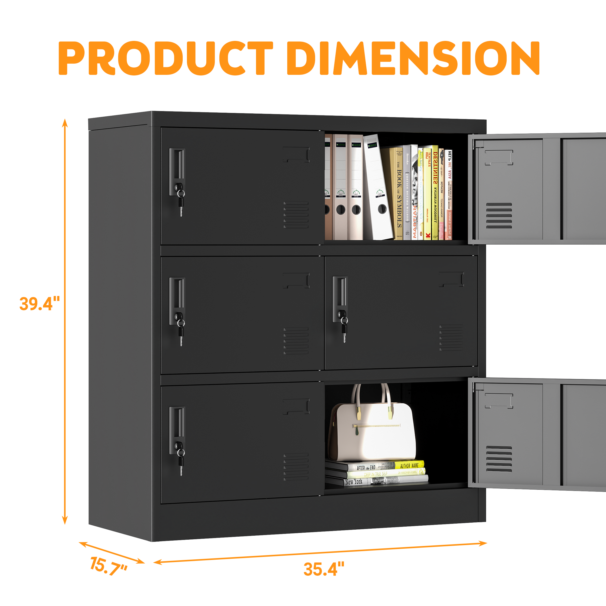 6-Door Employee Storage Locker, Metal Lockers for Office, Gym, School, and Homewith Card Slot (Black)