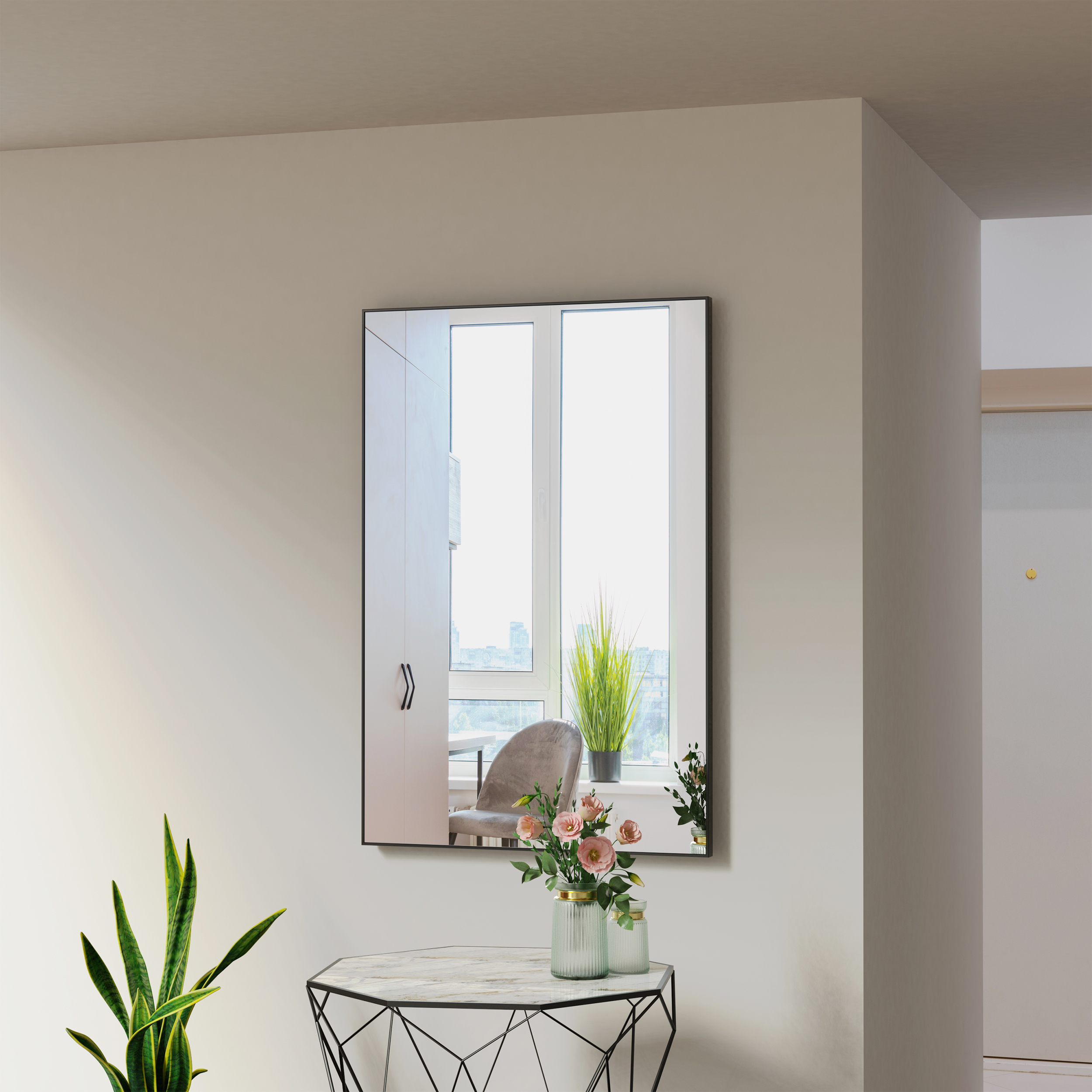 36x24 inches Modern Black Bathroom Mirror with Aluminum Frame Vertical or Horizontal Hanging Decorative Wall Mirrors for Living Room Bedroom