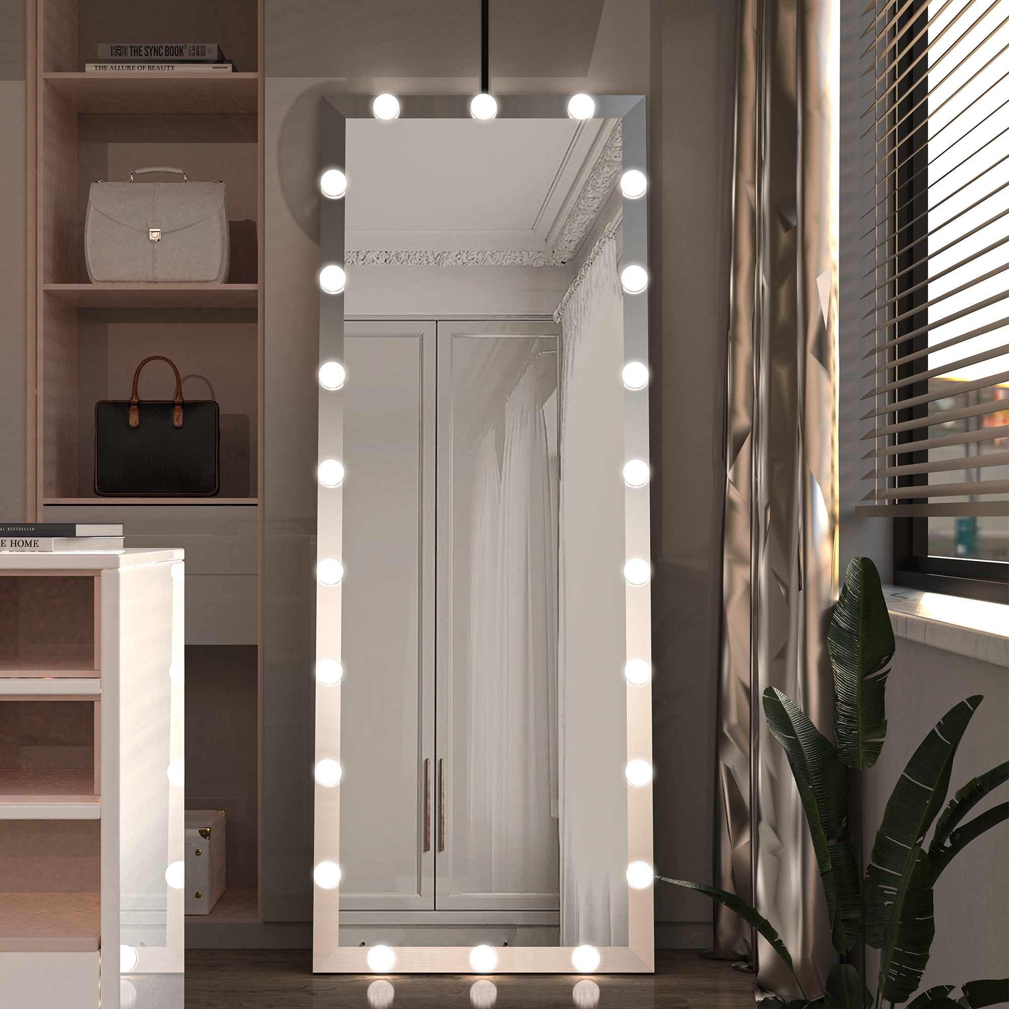 Hollywood Full Length Mirror with Lights Full Body Vanity Mirror with 3 Color Modes Lighted Standing Floor Mirror for Dressing Room Bedroom Wall Mounted Touch Control Silver 63