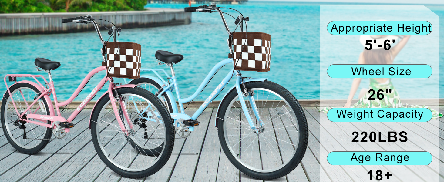 26 Inch 7-Speed City Commuter Bike with Lock & Detachable Basket High-Tensile Steel Frame, Lightweight Alloy Wheels & V-Brakes Multiple Colors for Urban Riding