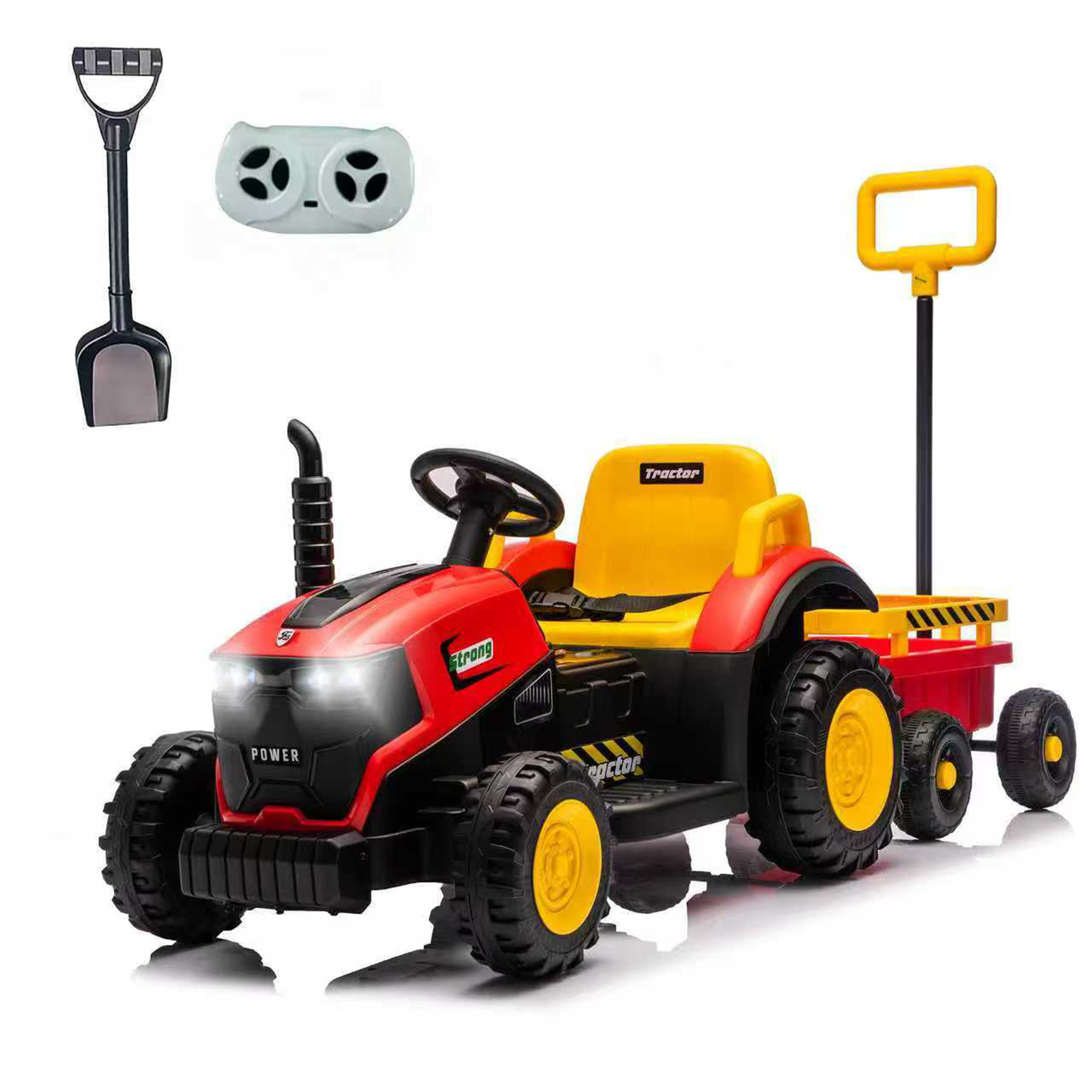 Kids Electric Ride On Tractor with Trailer, 12V Powered Children's Farm Tractor Toy Car with LED Lights, Music, PP Ma...