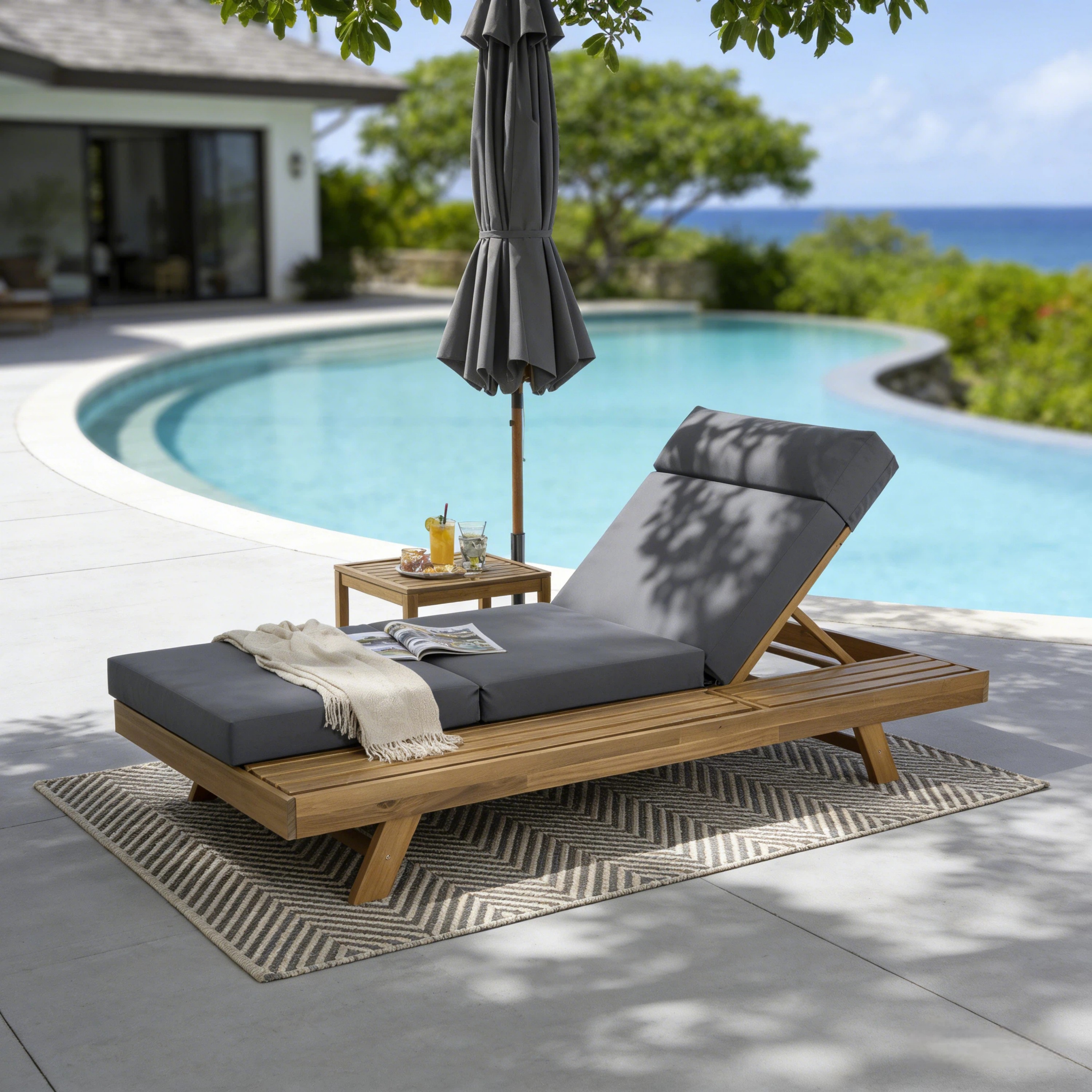 Chaise Lounge Cushion - Standard Size , Dark Gray,Light Brown - Water-Resistant Fabric with Foam Padding, Replacement Cushion for Outdoor Patio Furniture