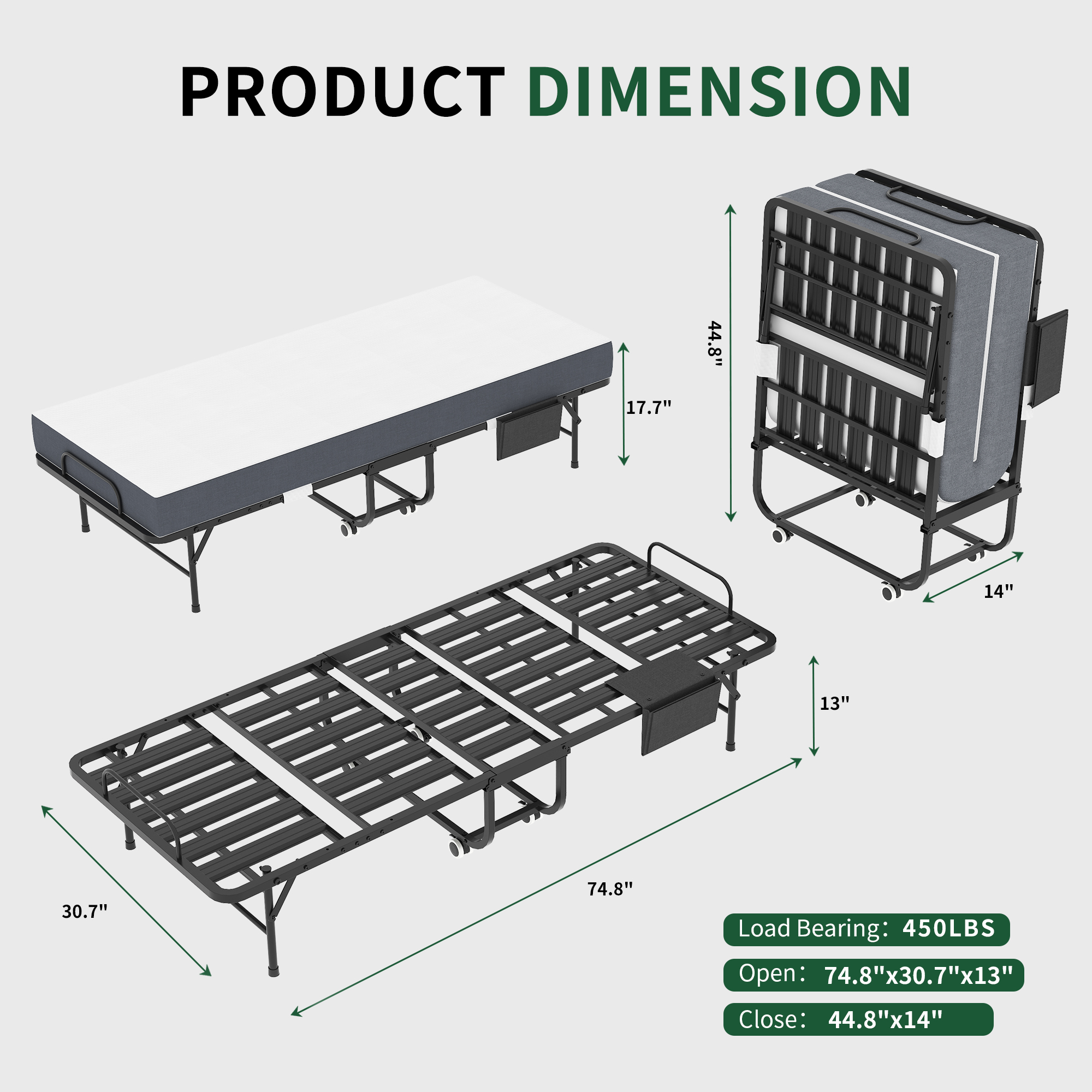 75 Inch Folding Bed with 5