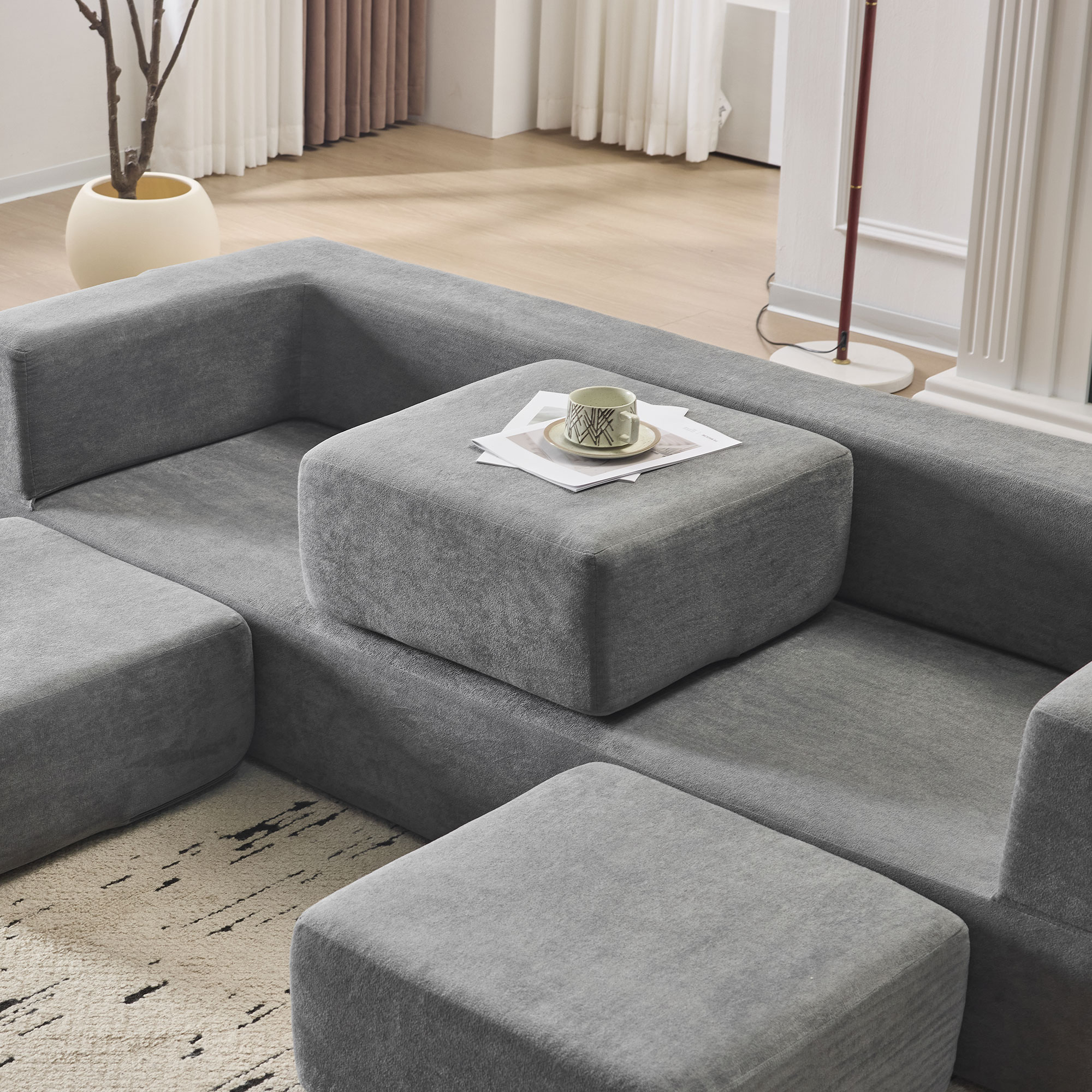 Modular Foam Grey Sofa - Adjustable Recline - Perfect for Patio, Lawn, Poolside & Garden
