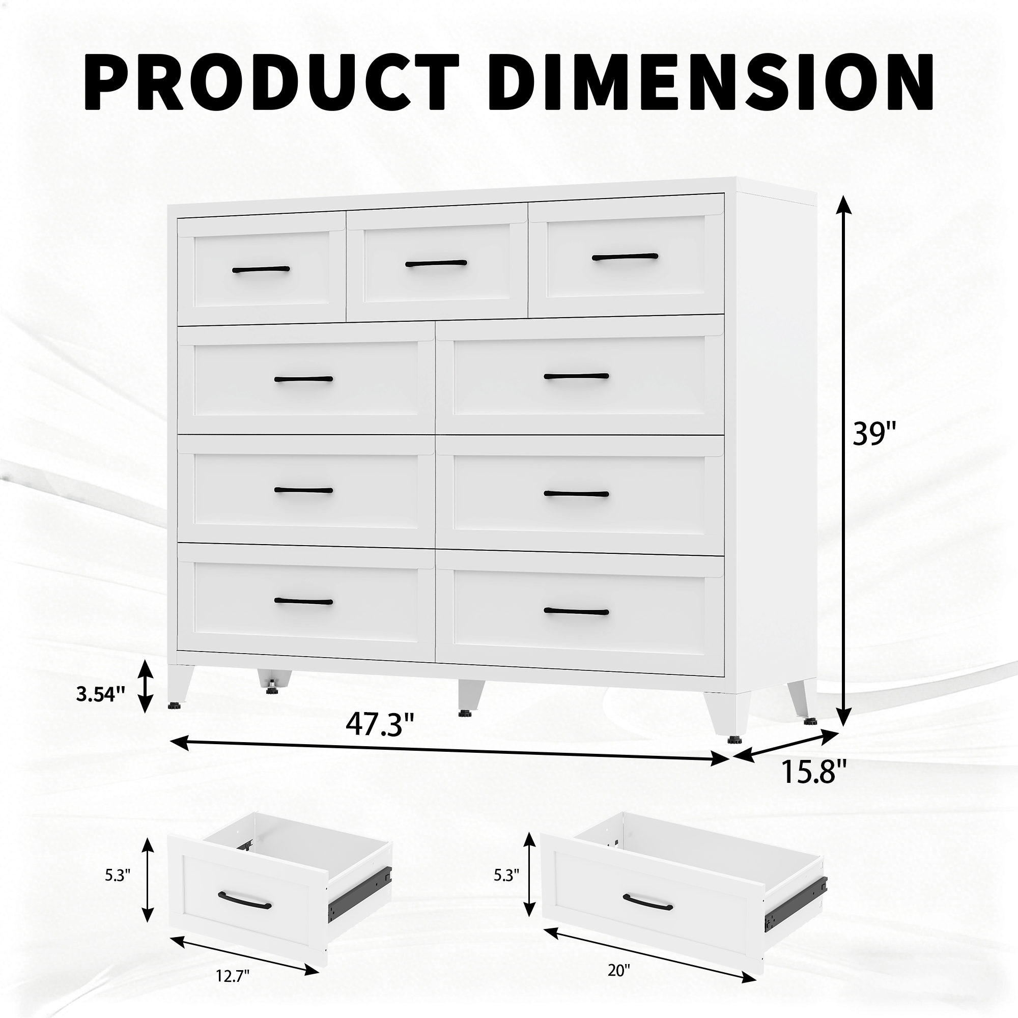 9-Drawer Tall Dresser, White Metal Storage Cabinet with Smooth Gliding Drawers, Space-Saving Chest of Drawers for Bedroom, Living Room, Entryway, Strong 5-Foot Design & Modern Handles