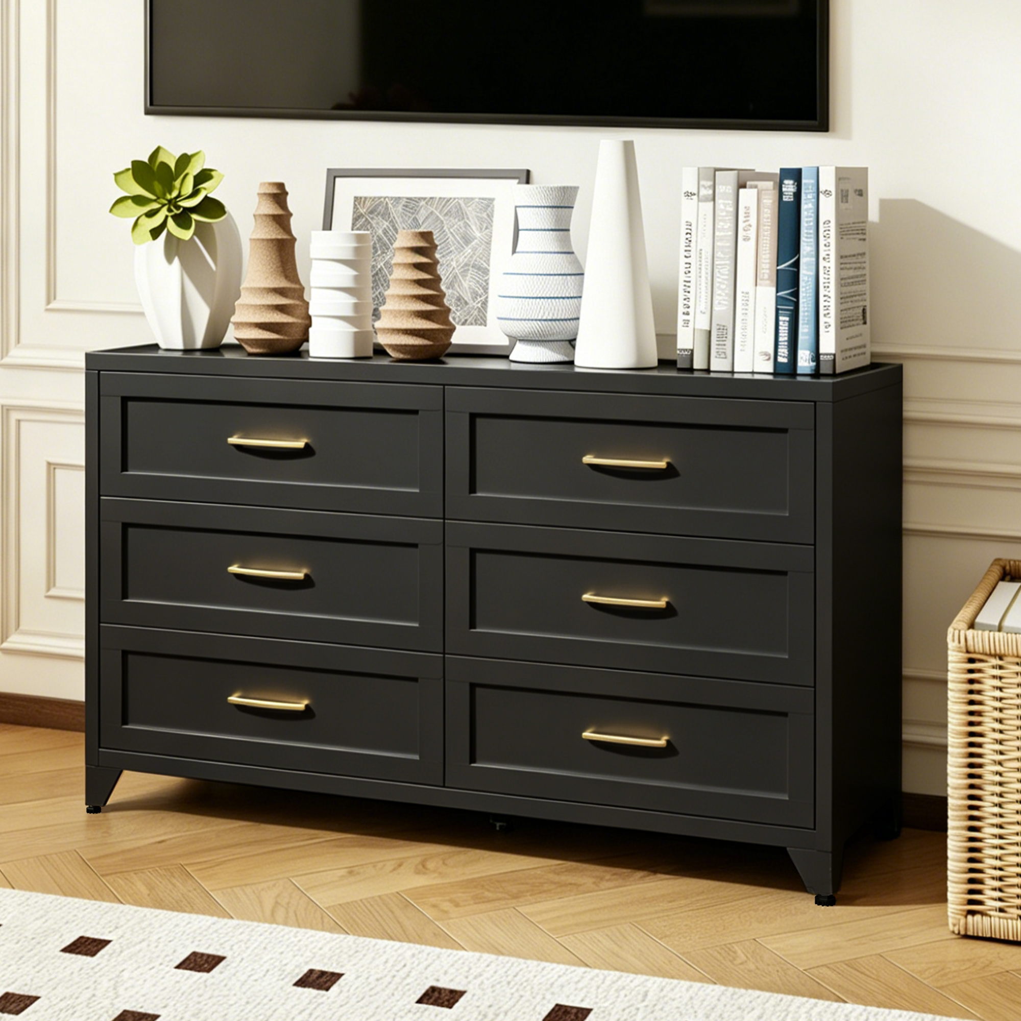 6 Drawer Dresser for Bedroom, Modern Metal Storage Chest with Smooth-Glide Fabric Drawers, Sturdy Steel Frame, Easy Pull Handle