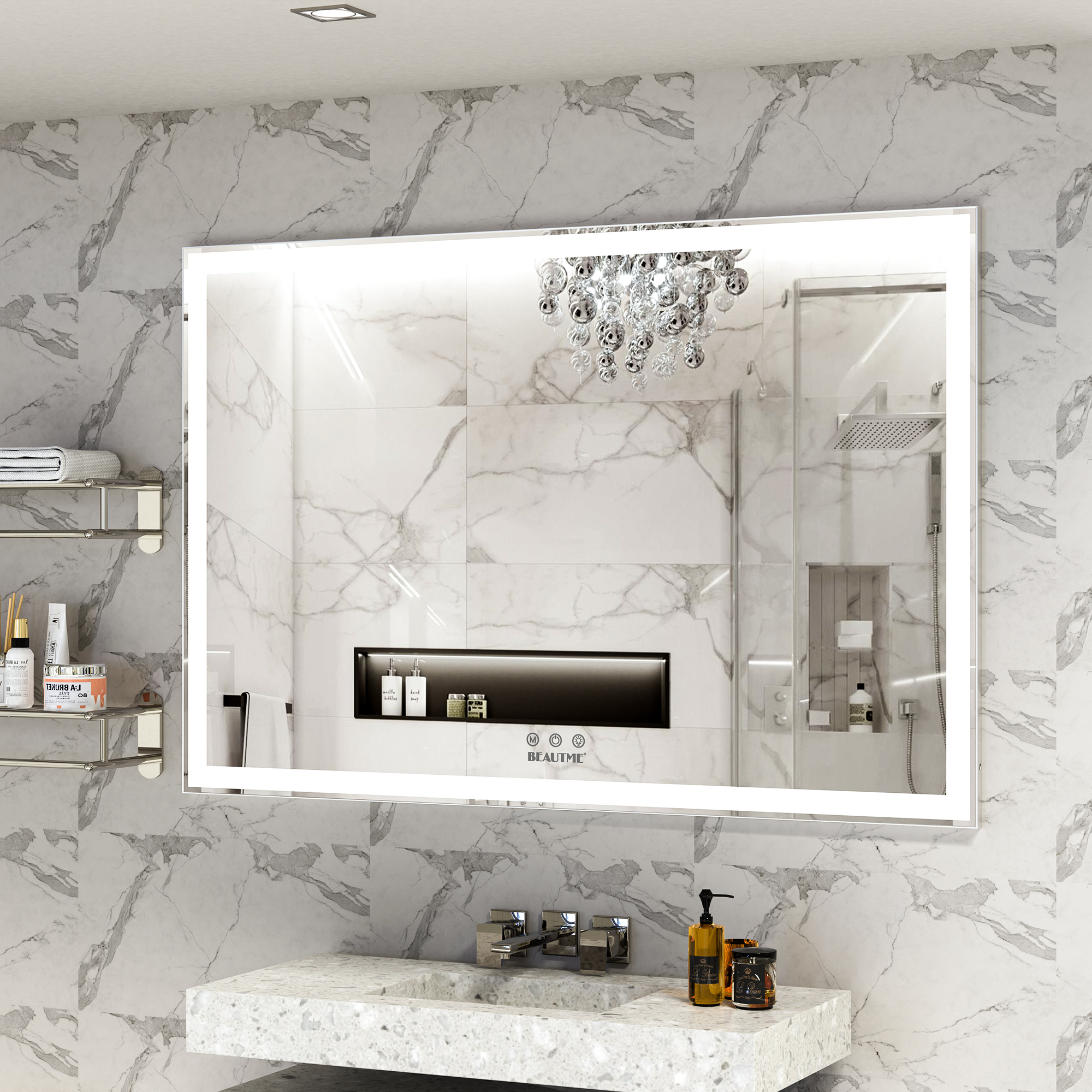 60x40 inch Oversized LED Bathroom Mirror Wall Mounted Mirror with 3 Color Modes  Aluminum Frame Large Wall Mirror for Bathroom