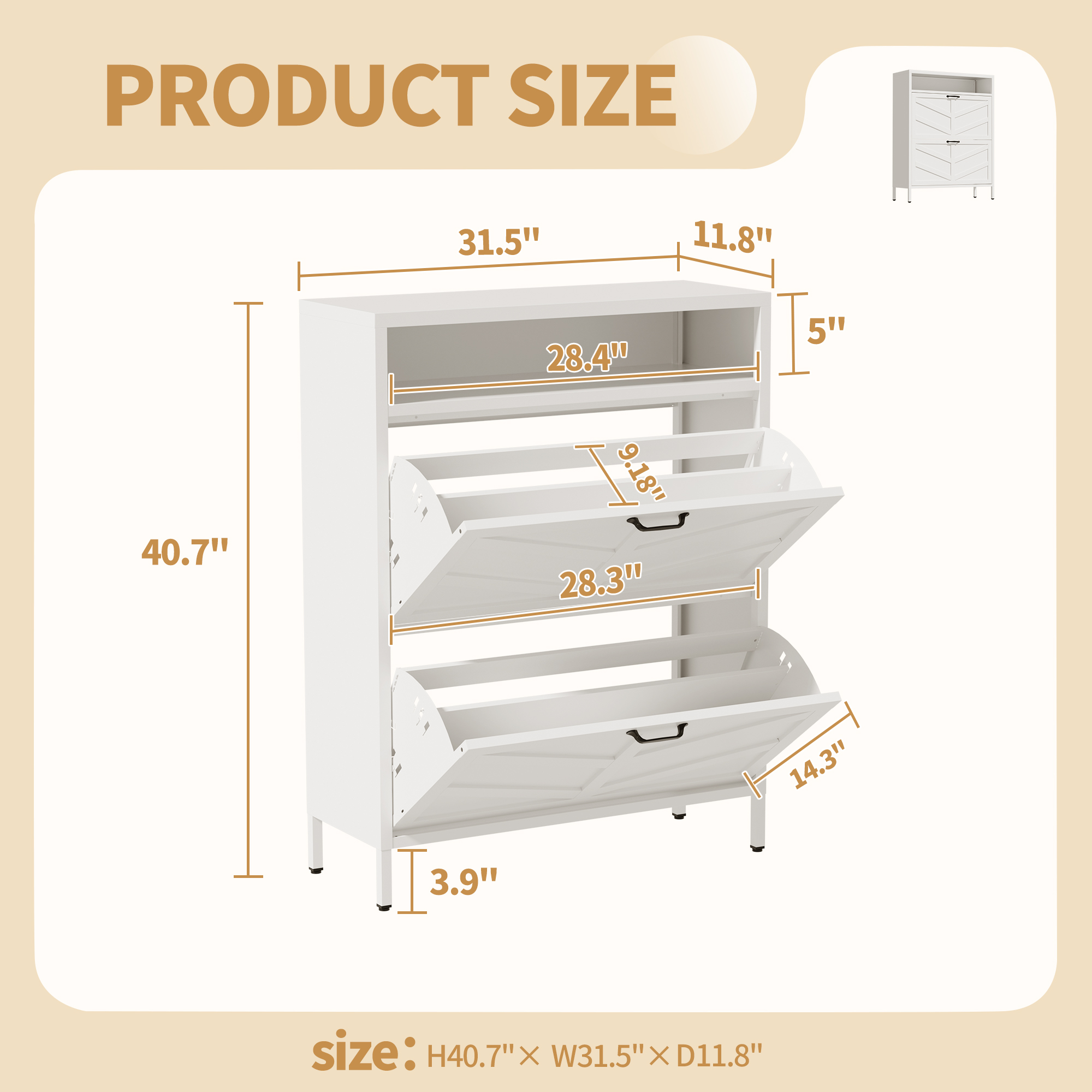 Metal Shoe Cabinet White - 2 Flip Drawers +Open Storage Layer Rack, Slim 11.8