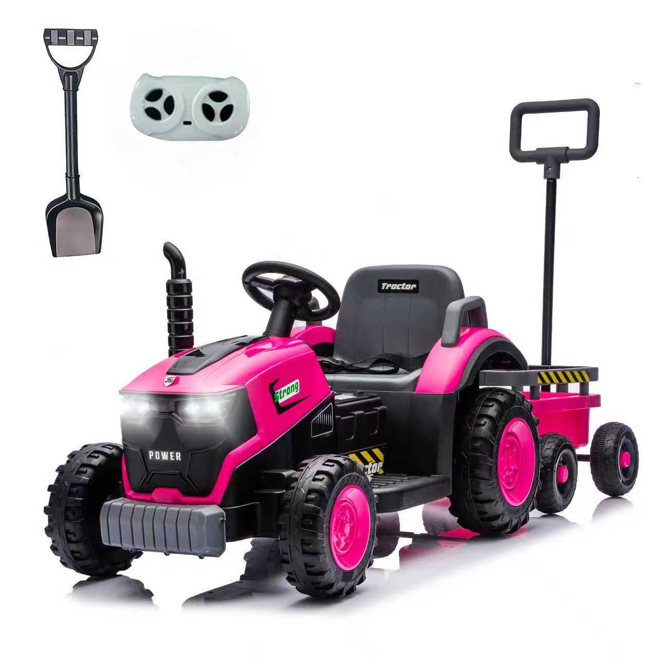 Kids Electric Ride On Tractor with Trailer 12V Powered Children's Farm Tractor Toy Car with LED Lights, Music PP Mate...